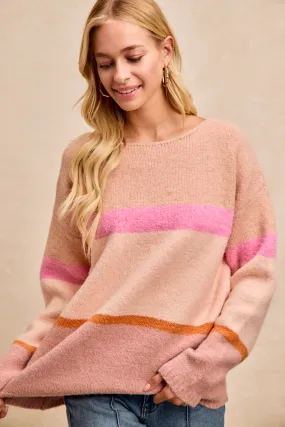 IT4851G-01 | COLOR BLOCK SWEATER TOP Airy Silk Photo Light