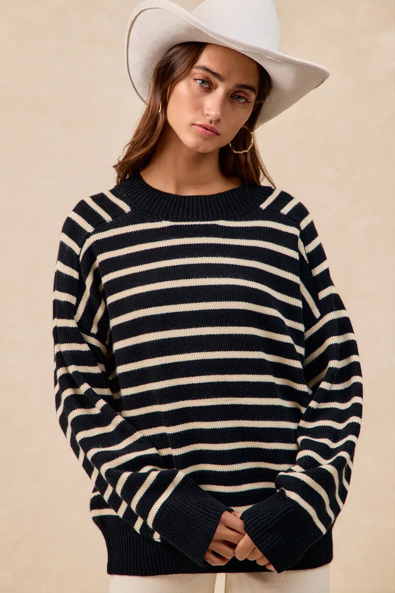IT4864-01 | STRIPED MOCK NECK SWEATER TOP WITH RAGLAN SLEEVES Move Freely