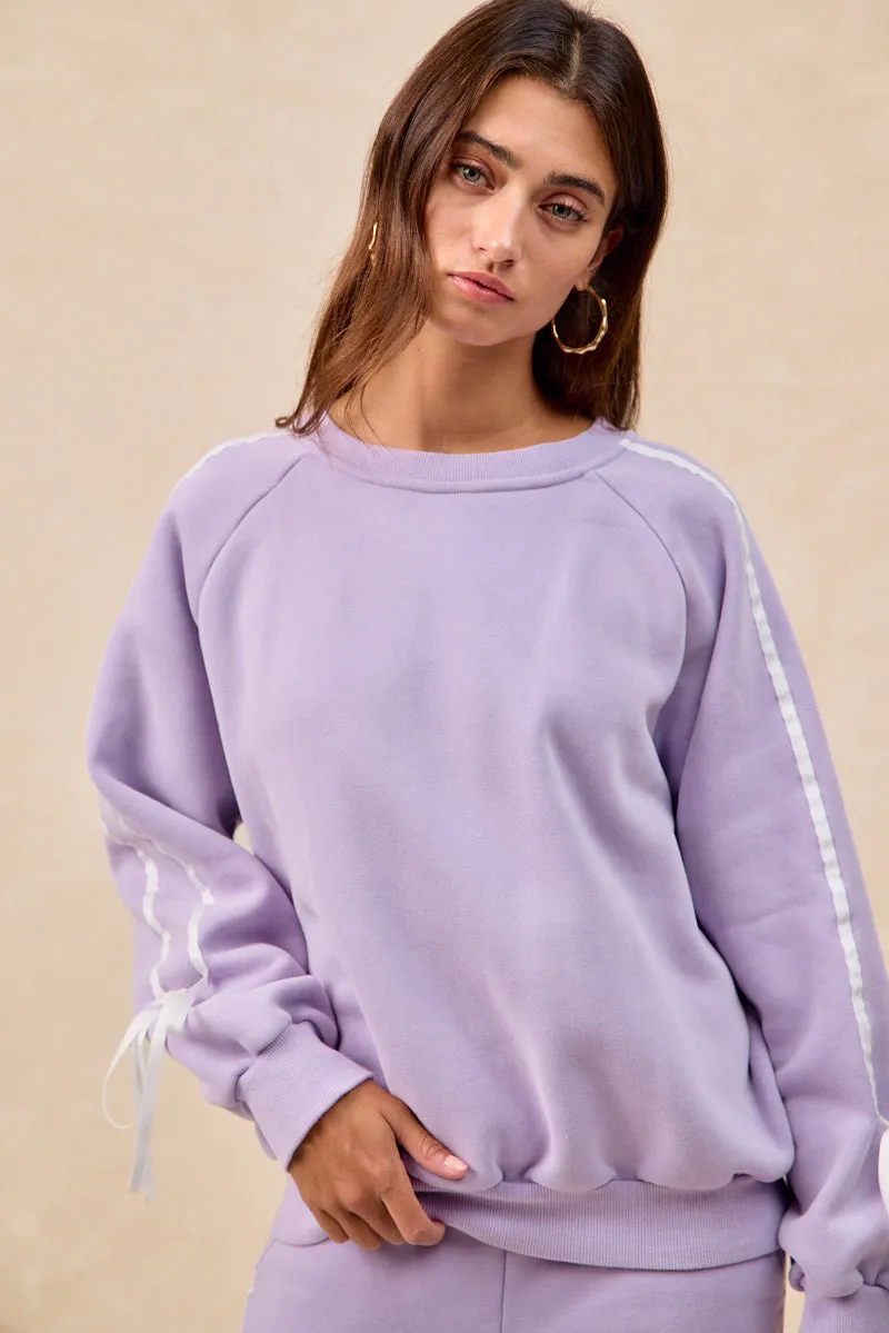 IT4866G-01 | SIDE LINED BOW DETAILS WASHED FLEECE SWEATSHIRT Knit Cool