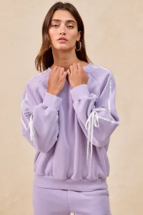 IT4866G-01 | SIDE LINED BOW DETAILS WASHED FLEECE SWEATSHIRT Simple Profile Glossy Detail