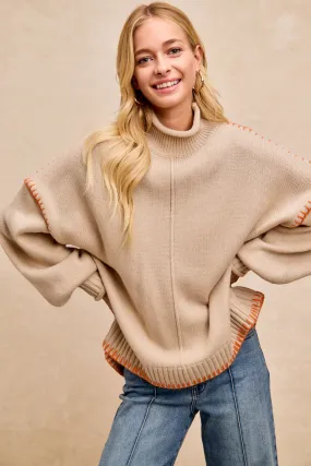 IT4877-01 | SOLID KNIT HIGH NECK BALLOON SLEEVES TOP Soft Touch Blend