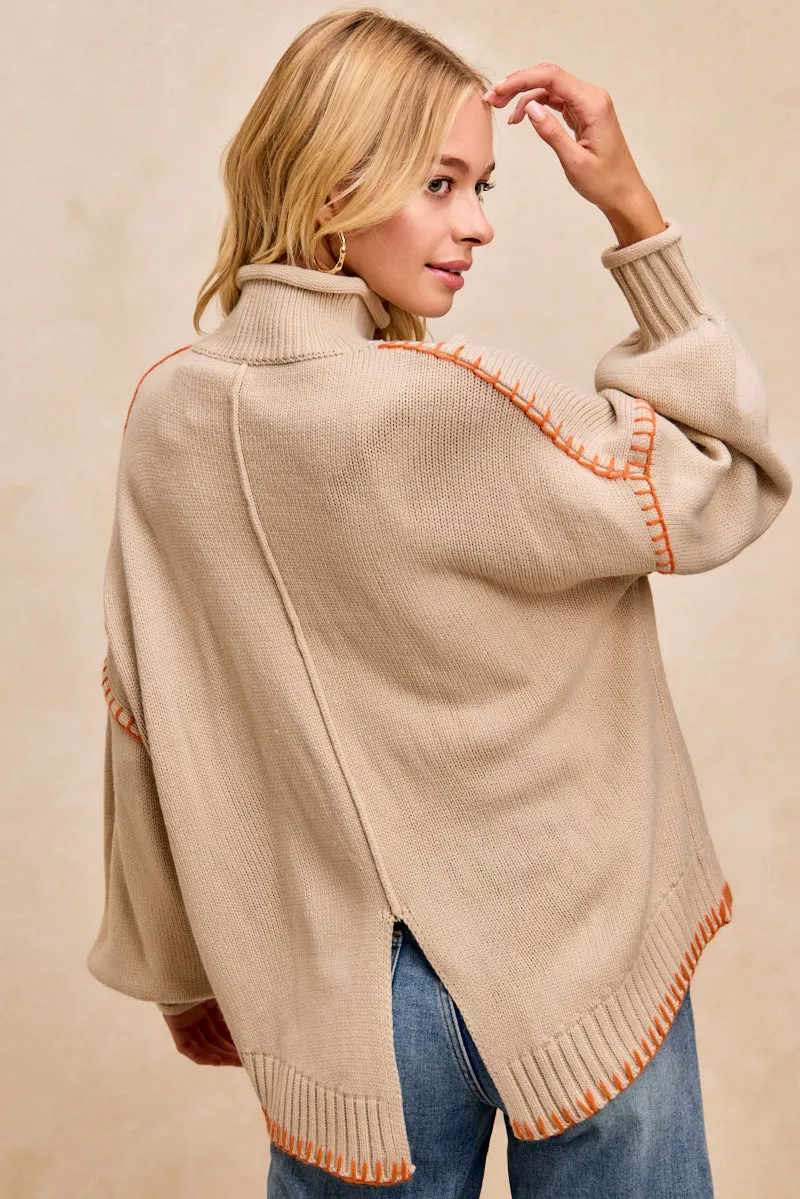 Neutral Style Fashion Forward IT4877-01 | SOLID KNIT HIGH NECK BALLOON SLEEVES TOP