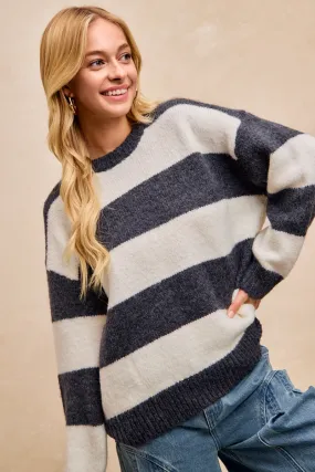 IT4882-01 | WIDE STRIPE PULLOVER KNIT TOP Collar Accent Summer Mood