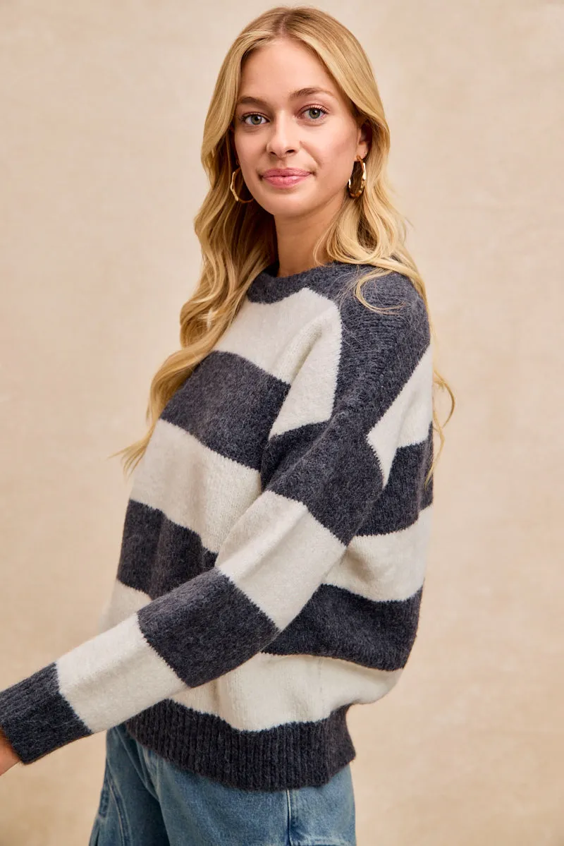 Antistatic IT4882-01 | WIDE STRIPE PULLOVER KNIT TOP