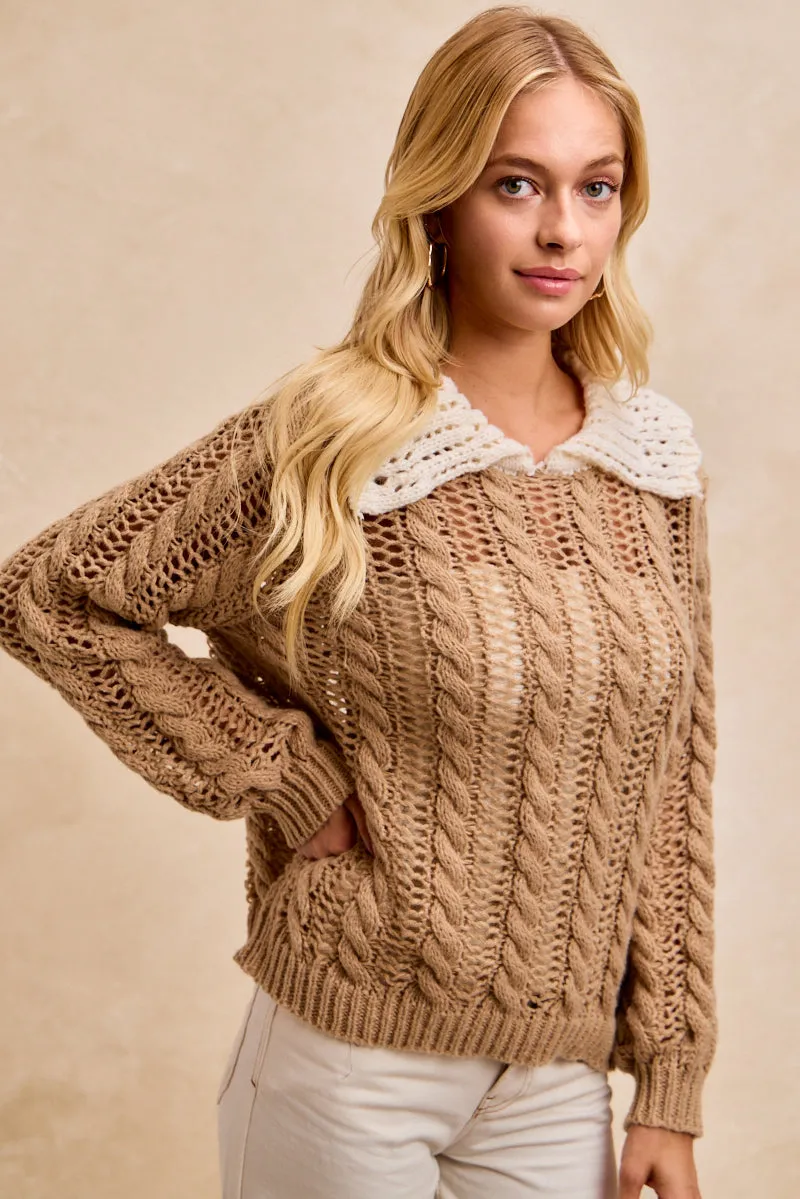 ErgonomicArticulatedDesign Smart Motion IT4886-01 | CABLE SWEATER WITH CROCHET COLLARED TOP