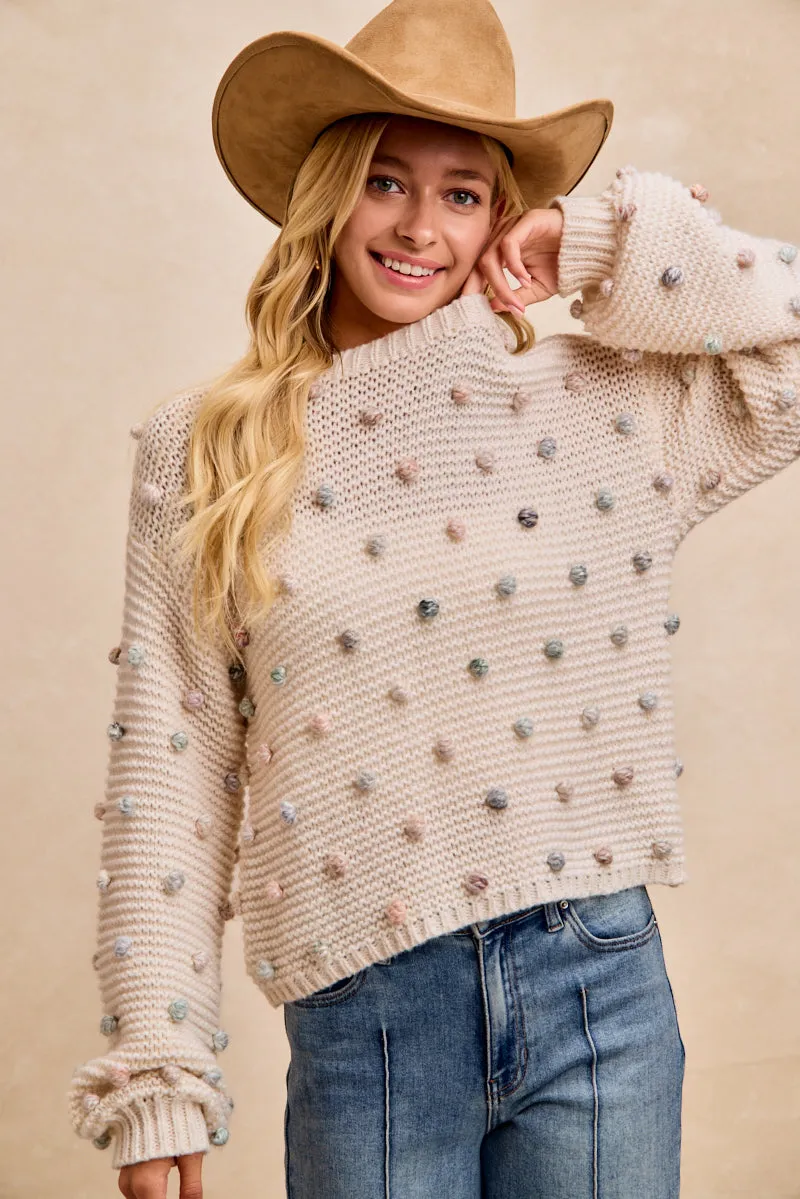 Soft Curve IT4888-01 | MULTI POMPOM HACCI SWEATER TOP