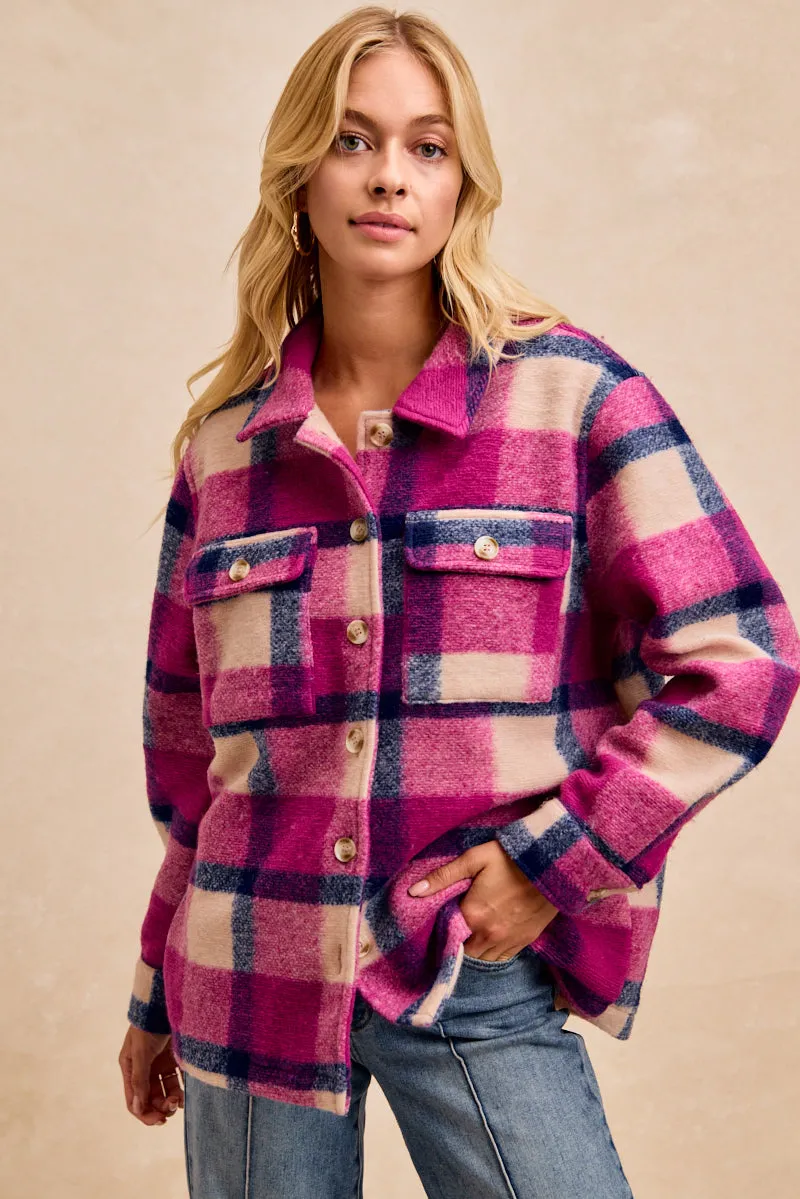 Modern City Outfit Ventilation Vents IT4892-01 | BRUSHED PLAID DOUBLE POCKET JACKET