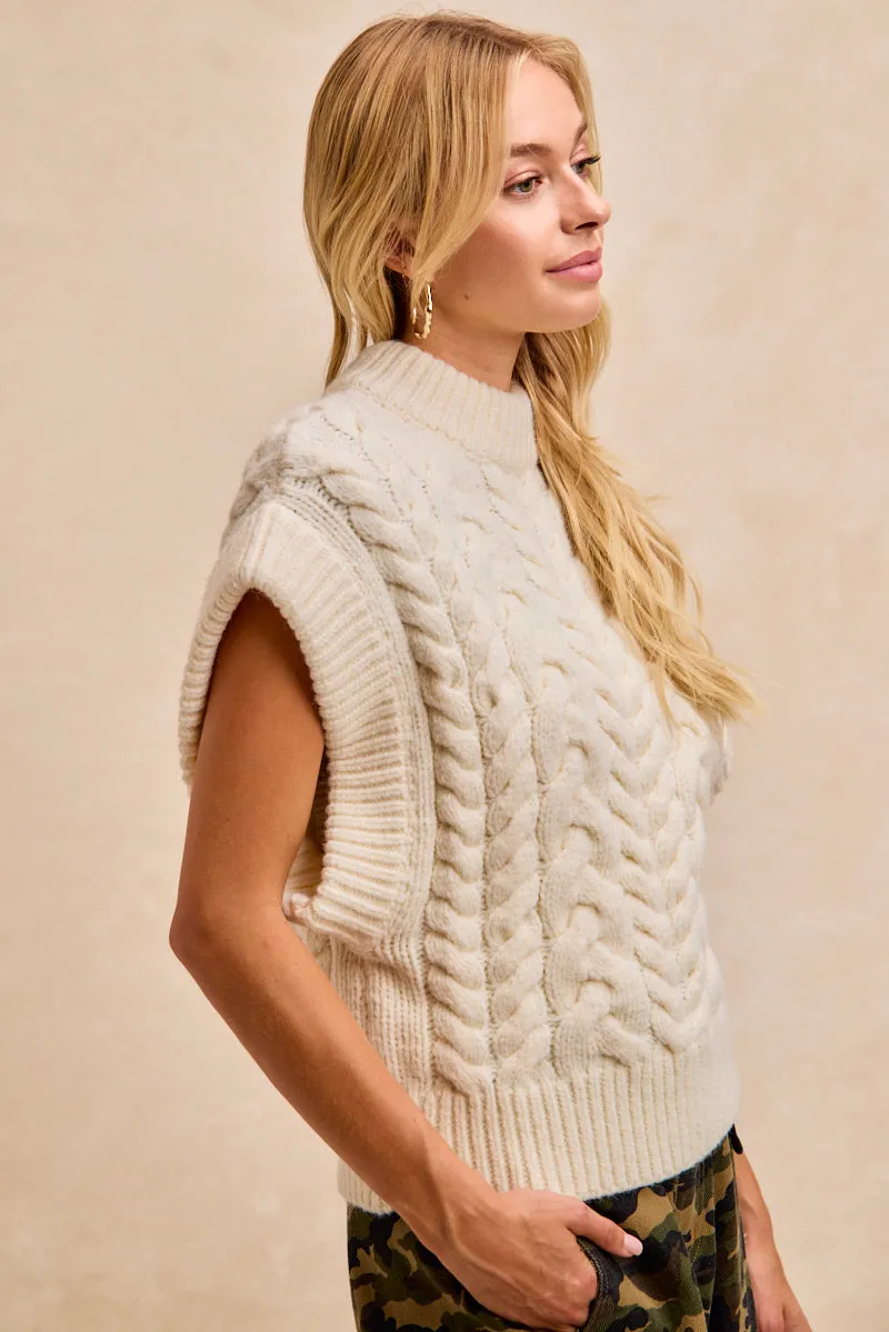 Convertible 2 In 1 Function Ultra Lightweight Design IT4898-01 | CABLE SWEATER VEST WITH WIDE BANDED