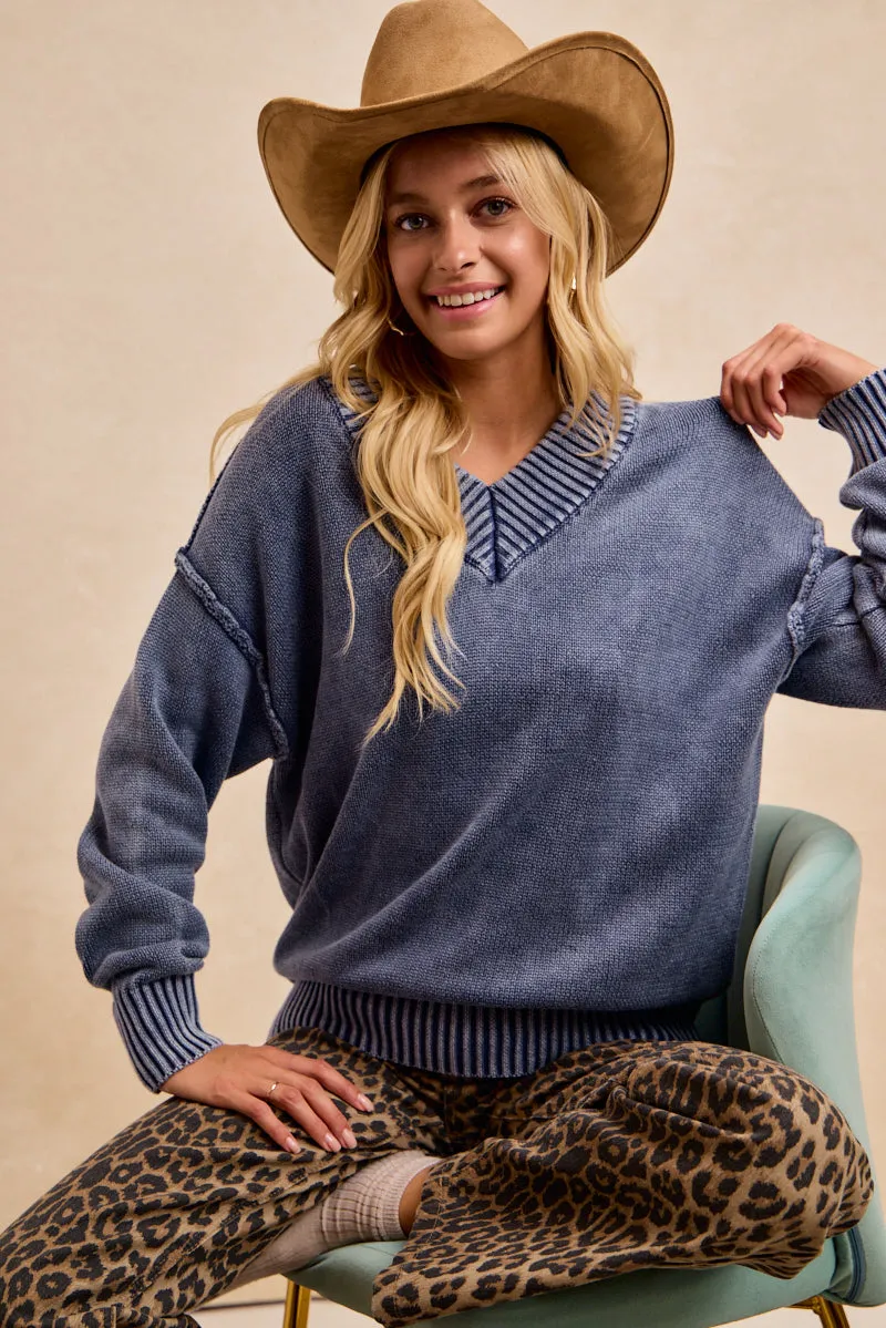 Odor Control Technology hypoallergenic material IT4902S-01 | WASHED SWEATER BASIC V NECK TOP