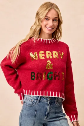 Flat Lock Stitching ITS1002J-01 | CHRISTMAS THEME SEQUIN LATTERING SWEATER TOP