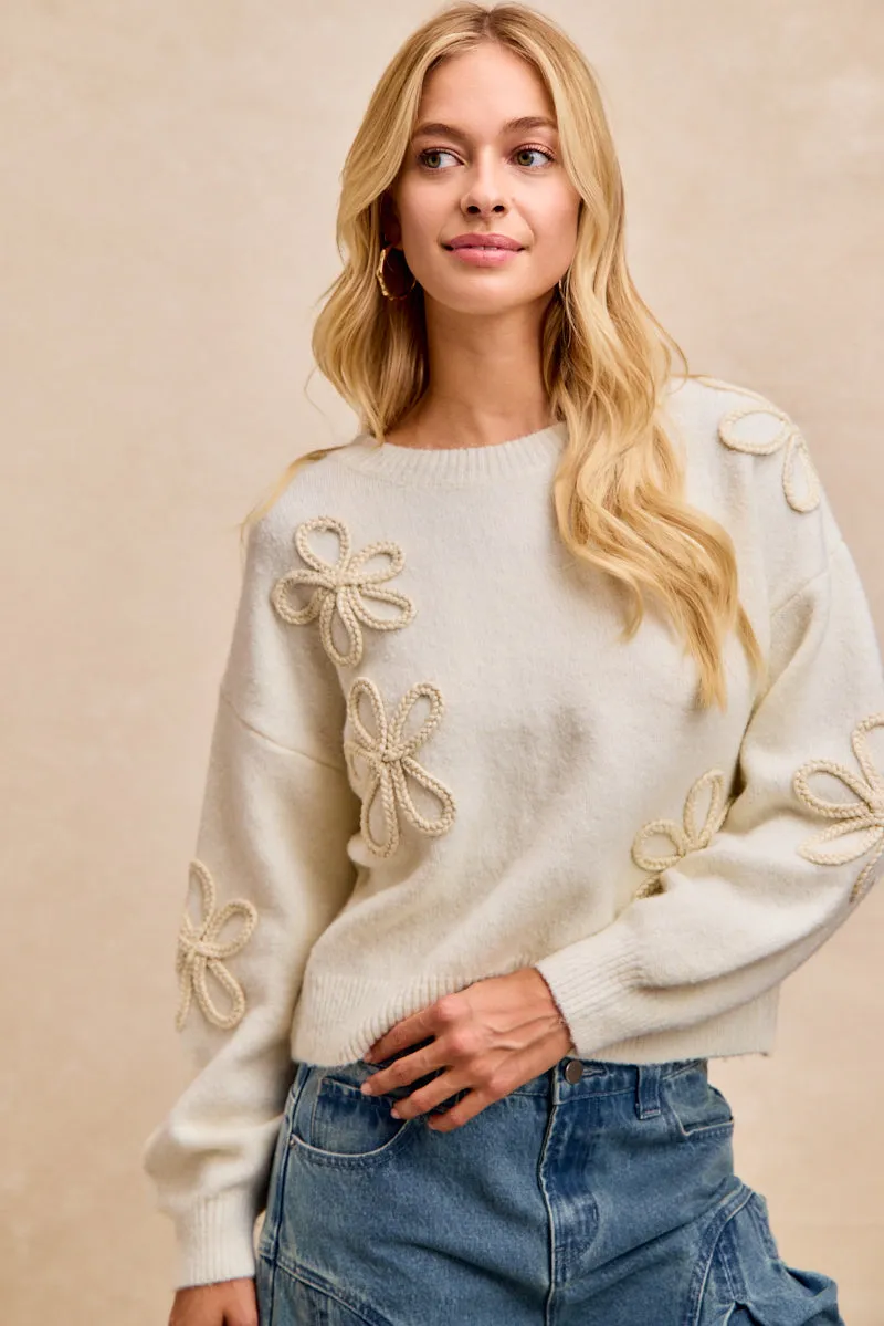 Ultra Soft Brushed Interior ITS1004-01 | FLOWER ARTWORK EMBROIDERED SWEATER TOP