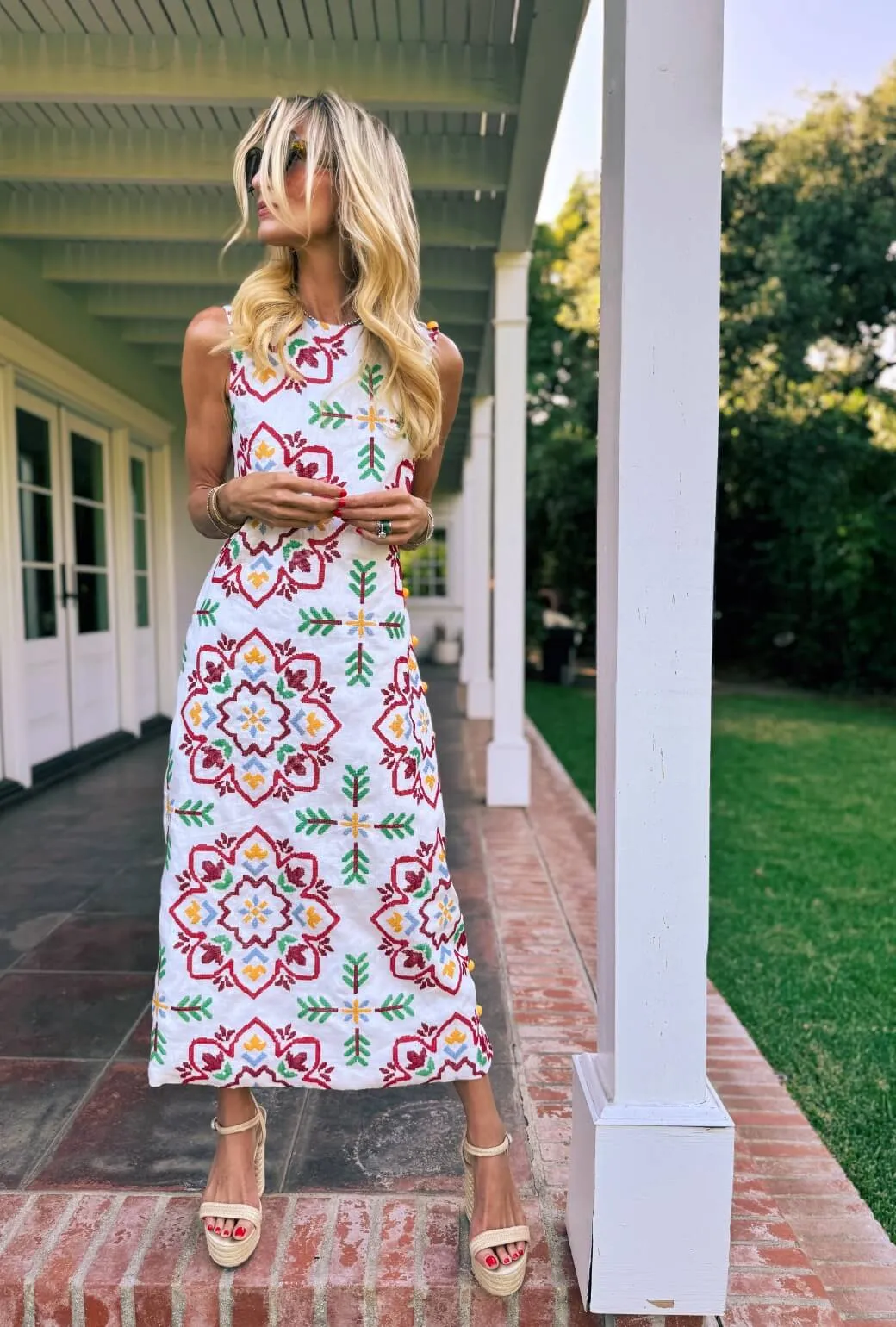 WideNeckOpening wrinkle free finish Jackie Dress Tea Length - Cross Stitch