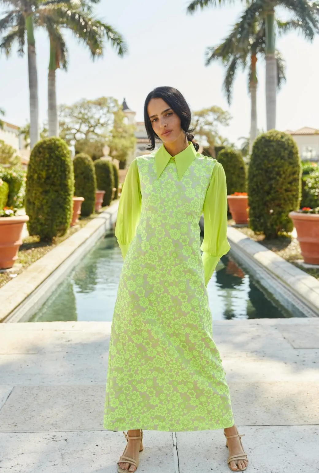 Reflective Trims EcoFriendly Manufacturing Jackie Dress Tea Length - Lemon Brightline