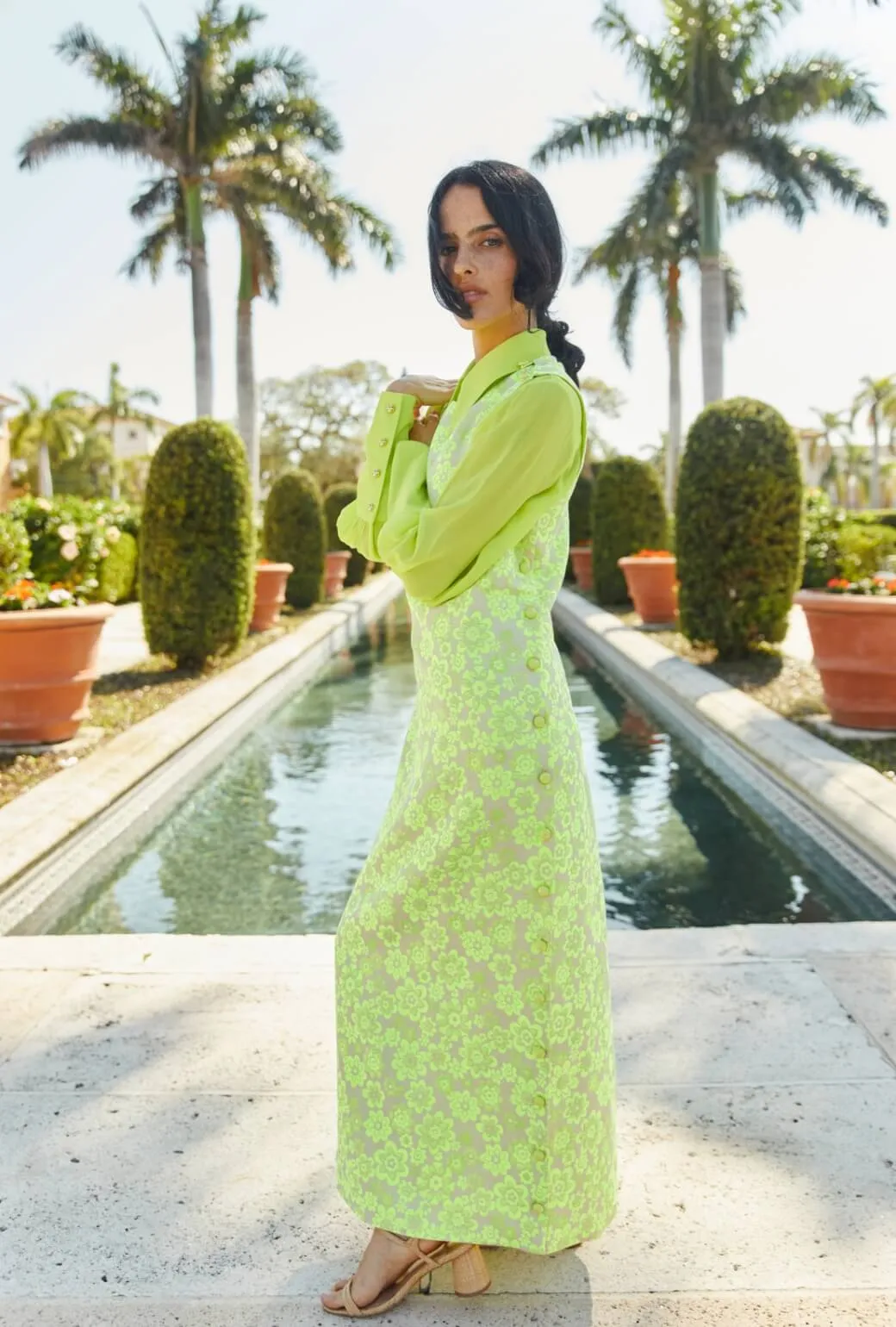 Jackie Dress Tea Length - Lemon Brightline LowImpact Dye Process Pocket Reinforcement