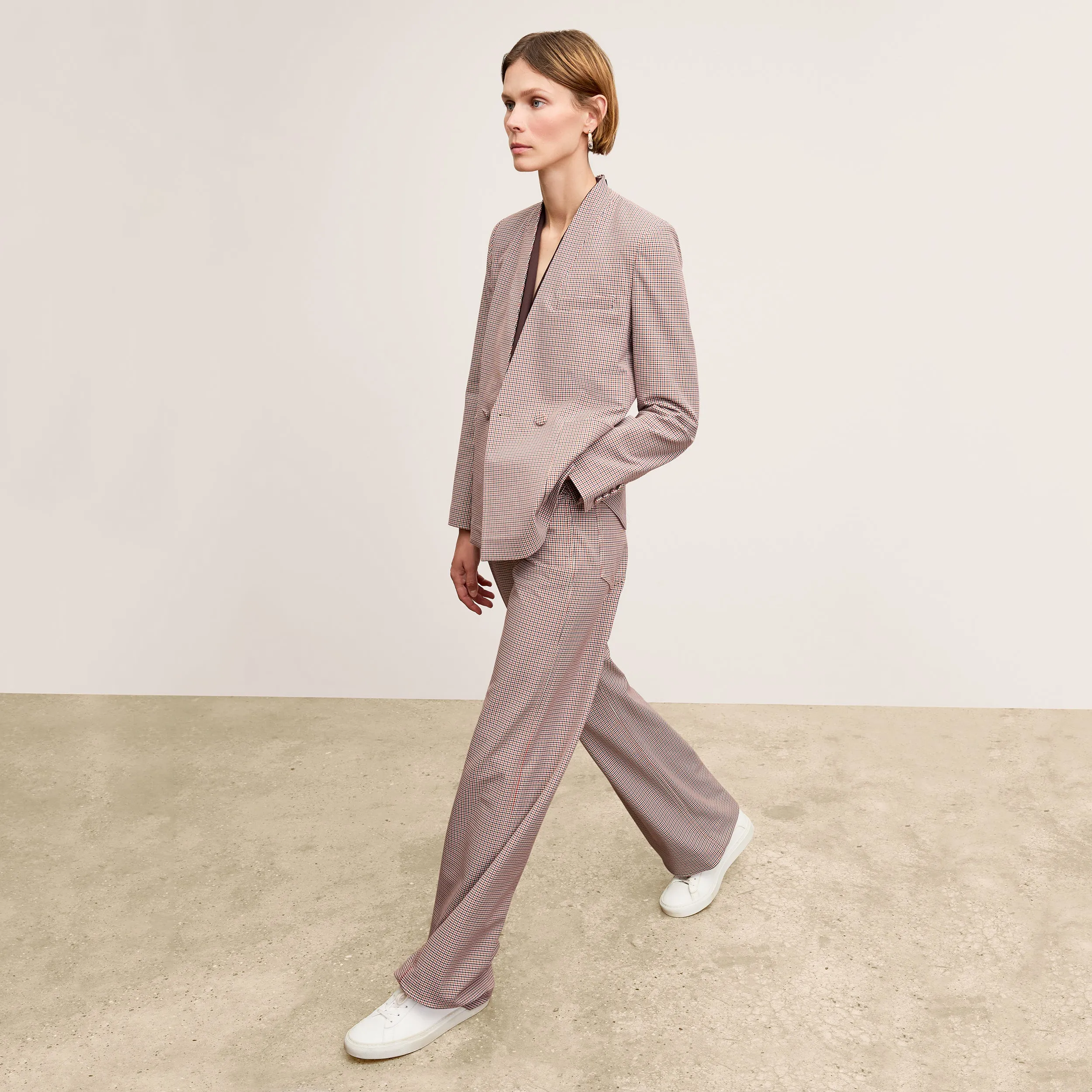 Janette Blazer - Stretch Twill :: Mini Check Lightweight Material YarnBlend Minimalist Styling