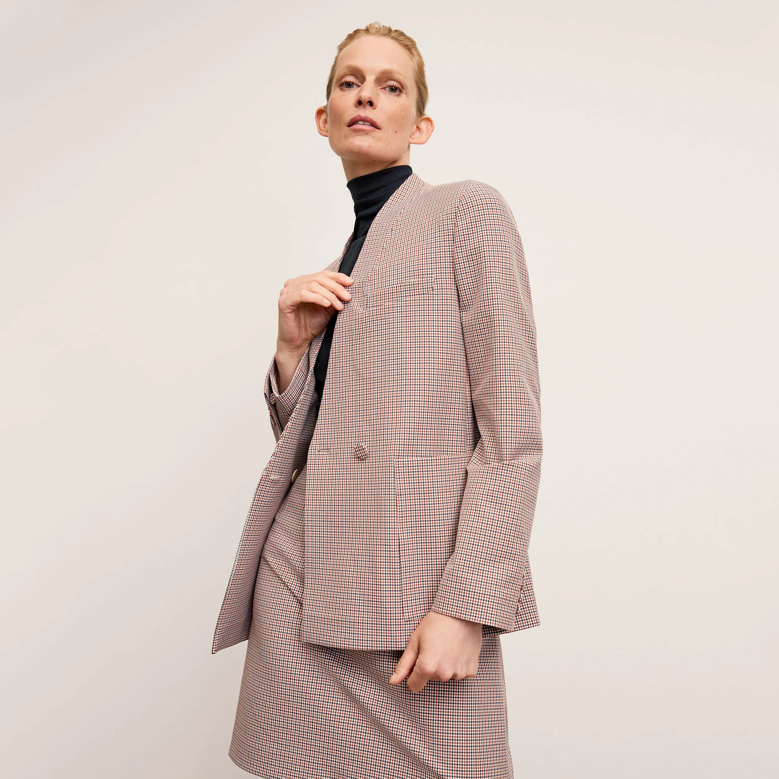 AntiStaticInnerLining Janette Blazer - Stretch Twill :: Mini Check FlexibleNecklineOptions