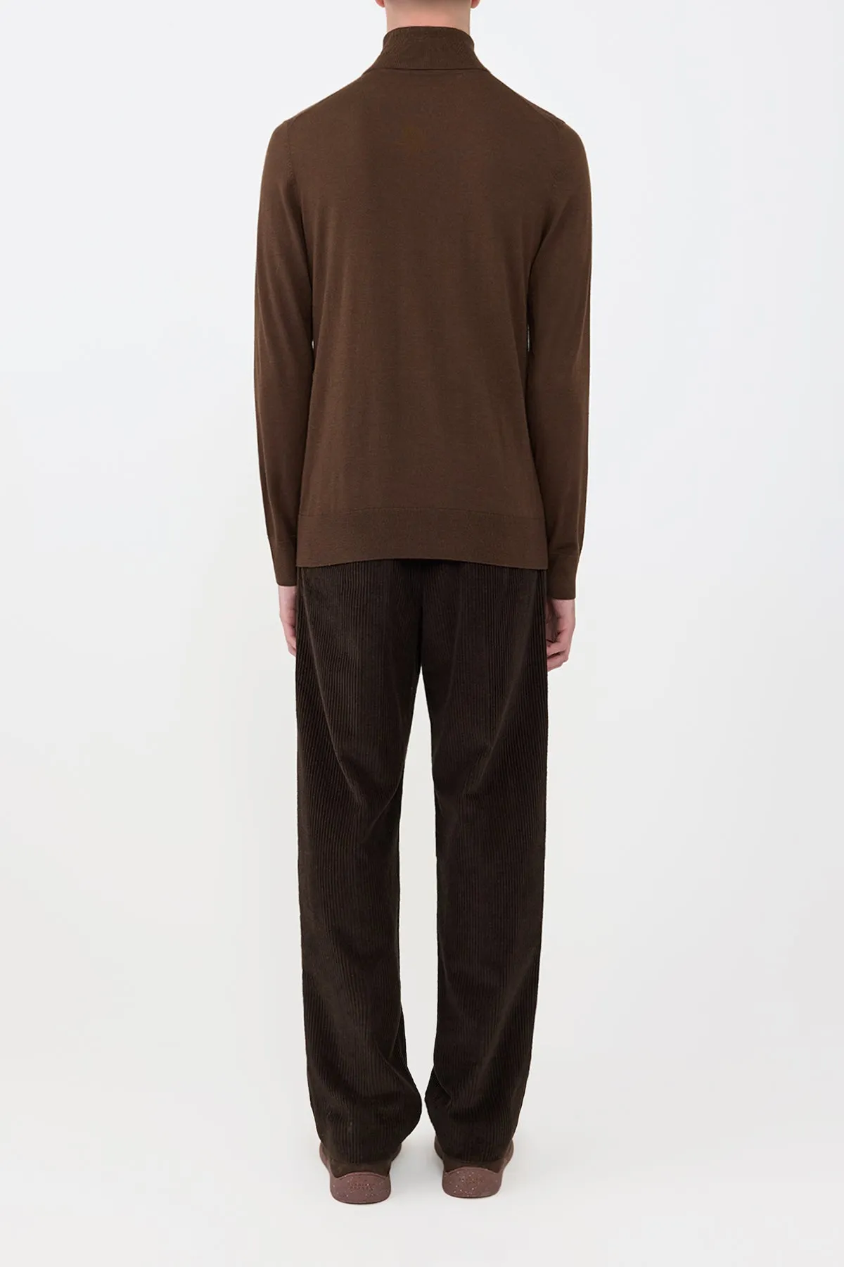 Jermaine Knit Turtleneck in Chocolate Merino Wool WaterResistant WaffleWeave