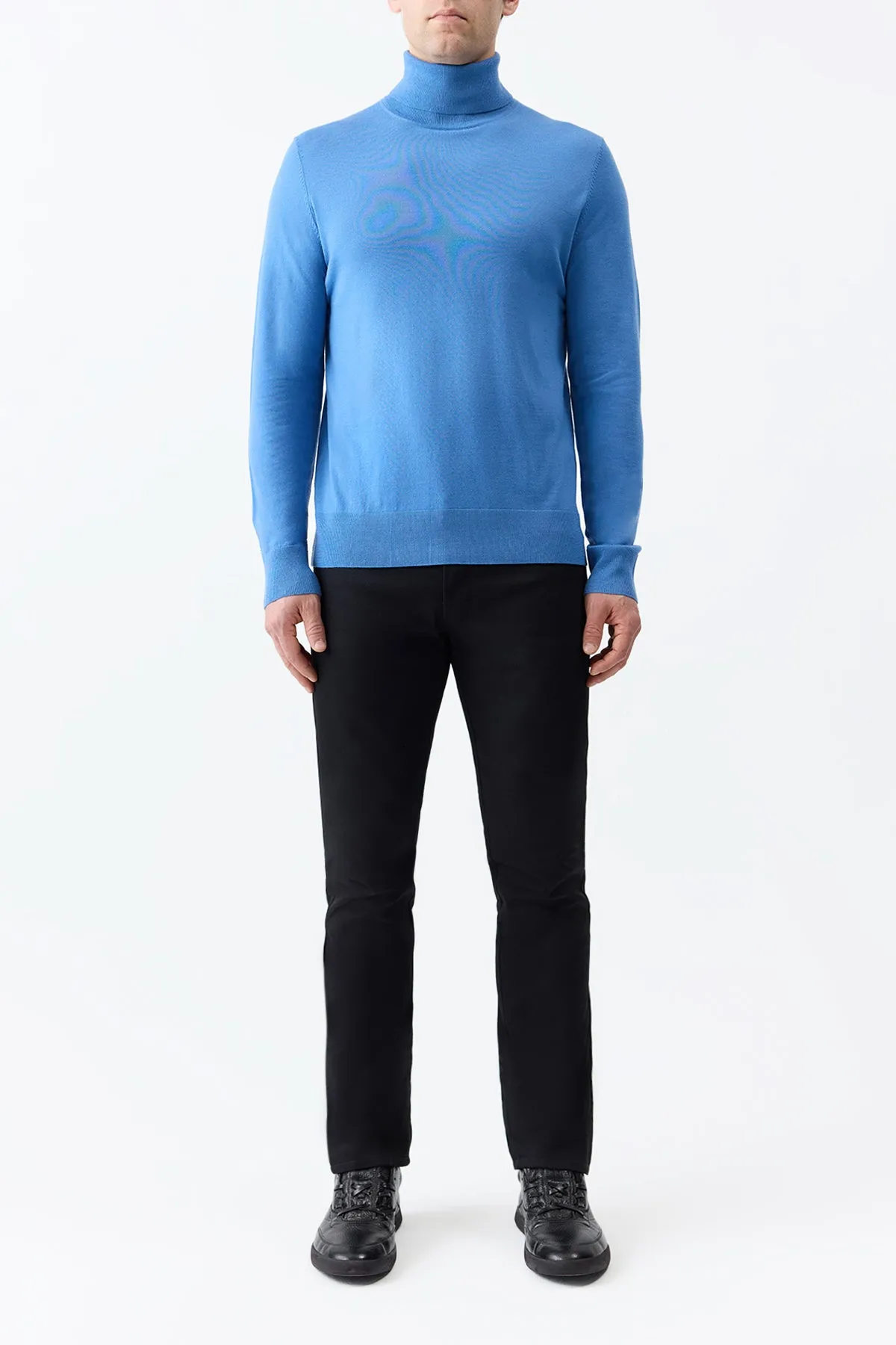 Jermaine Knit Turtleneck in Sky Merino Wool Active Wear Ribbed Neckline