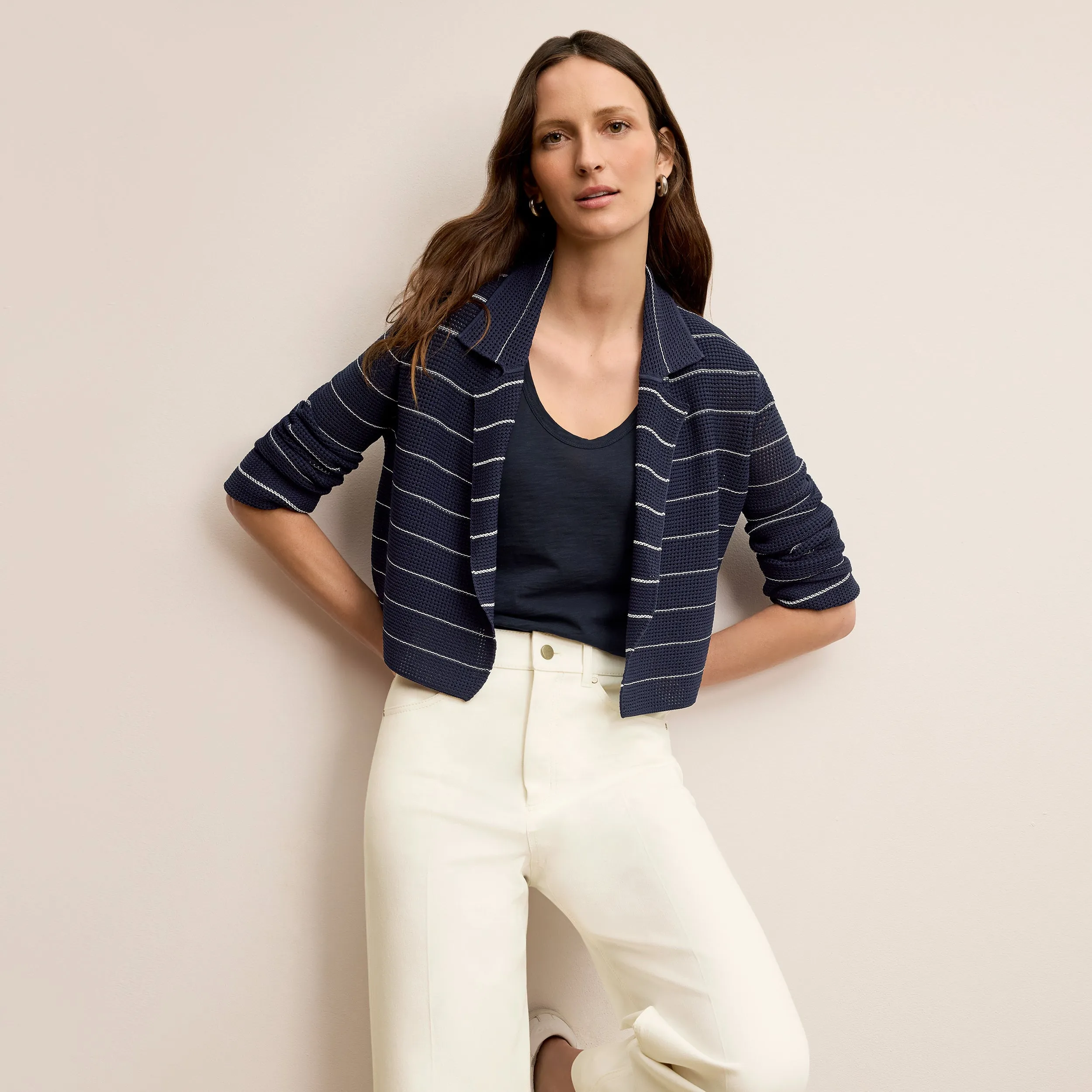 NonToxicCoating Jolie Lapel Jardigan - Dot Jardigan Knit :: Dark Navy/Ivory