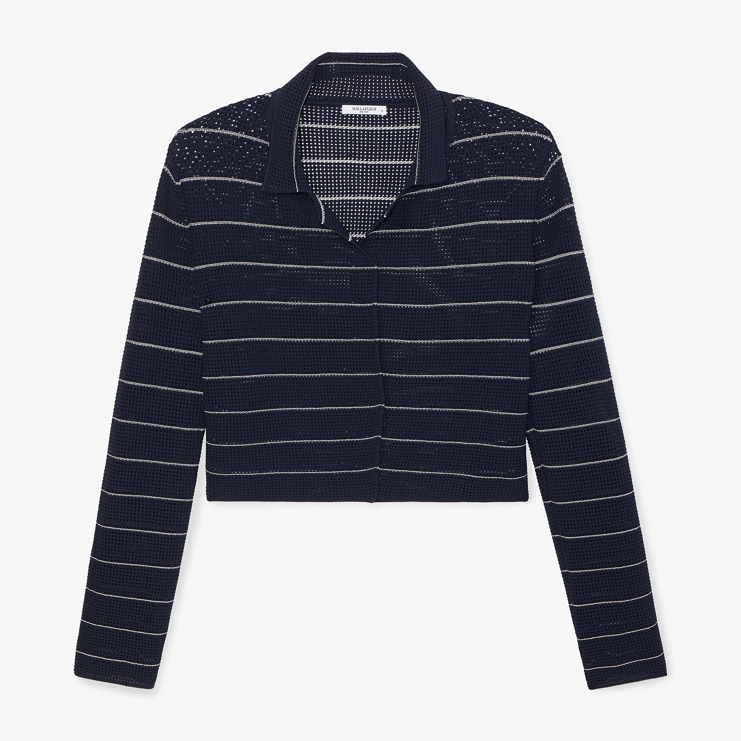 NonChafing Fabric Jolie Lapel Jardigan - Dot Jardigan Knit :: Dark Navy/Ivory