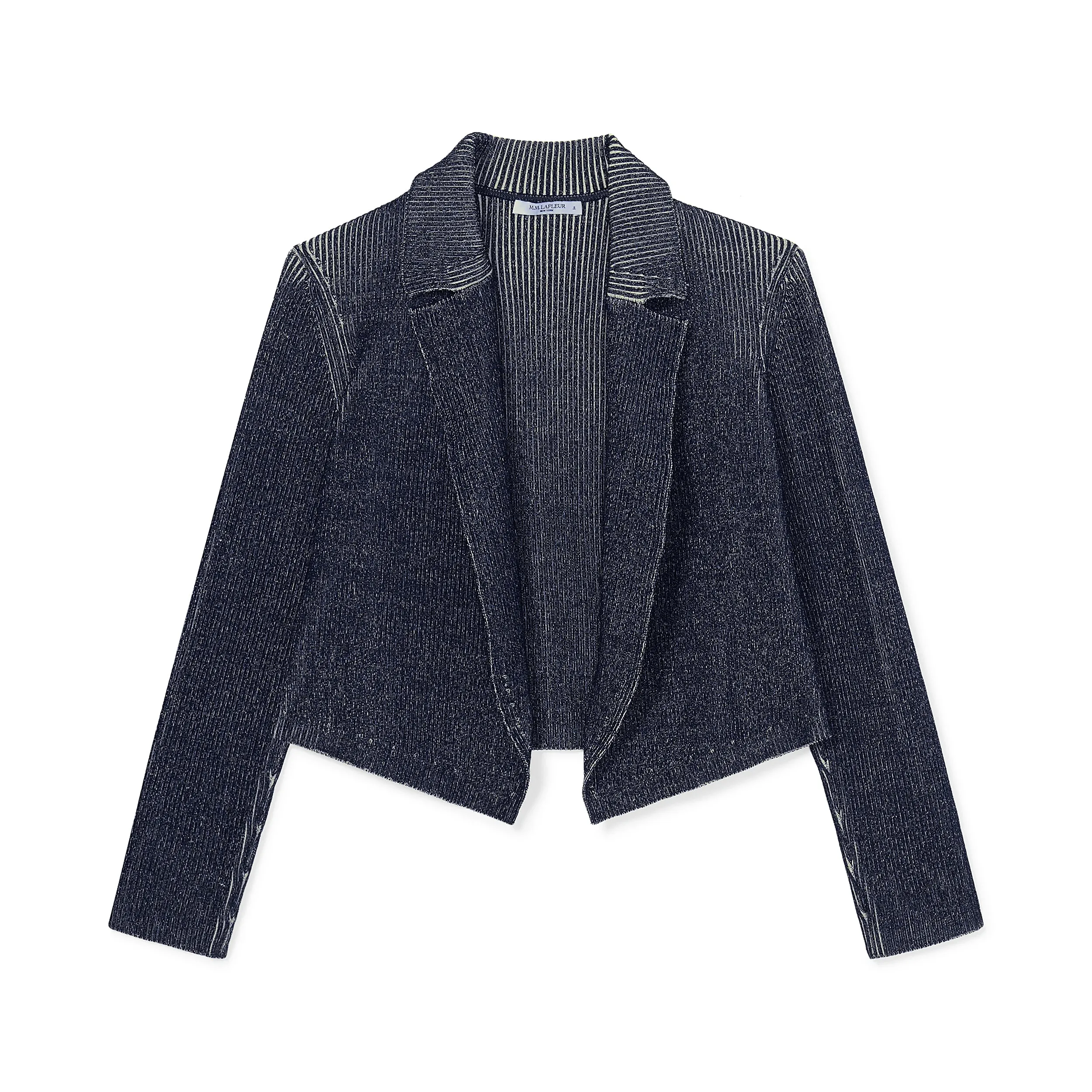 Jolie Lapel Jardigan - Ribbed Jardigan Knit :: Navy/Ivory Wind Resistant Fabric Odor Resistant Fabric