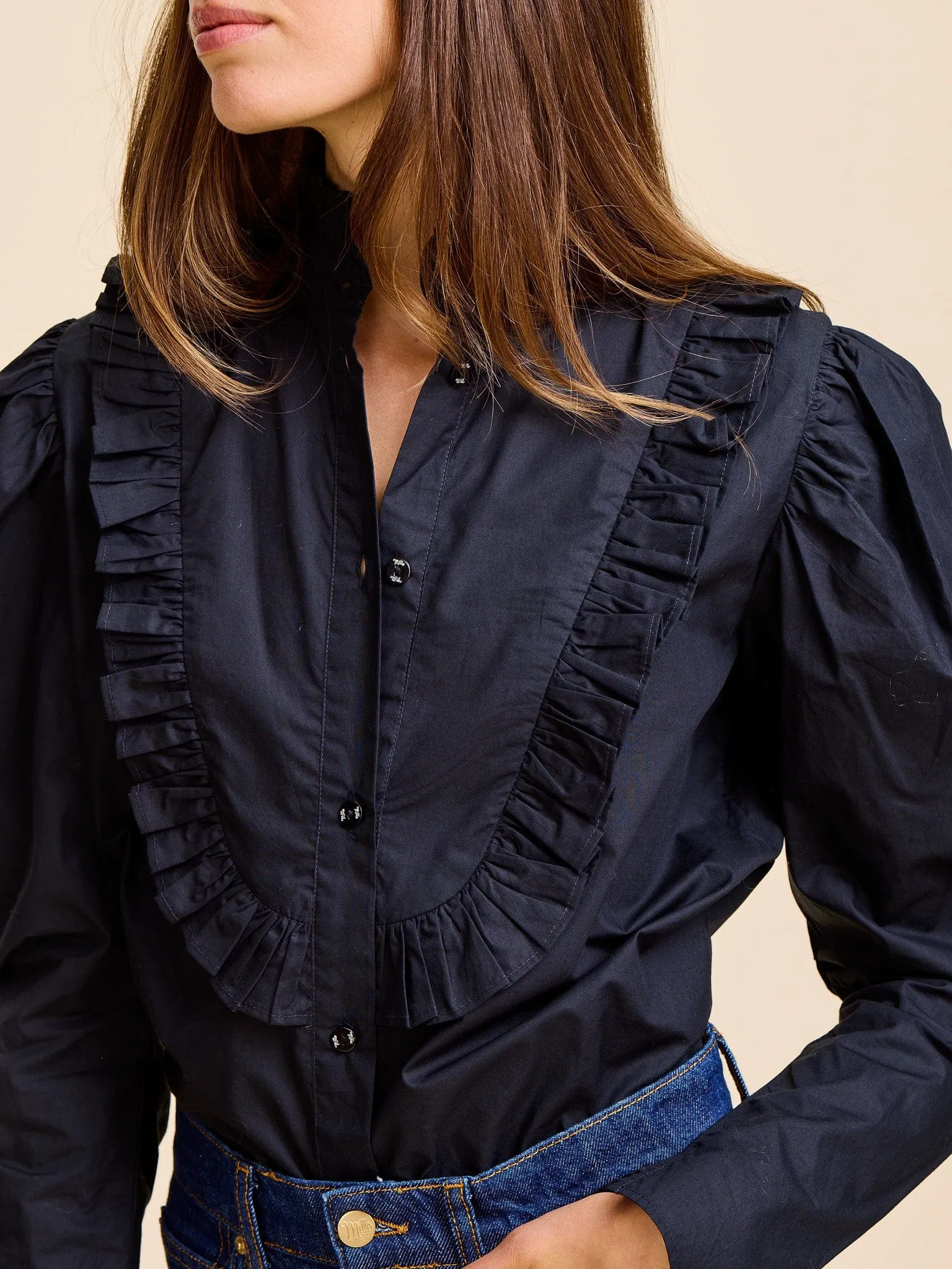 Jolie Top in Black NonRestrictive Cut Foldable Cuff Design