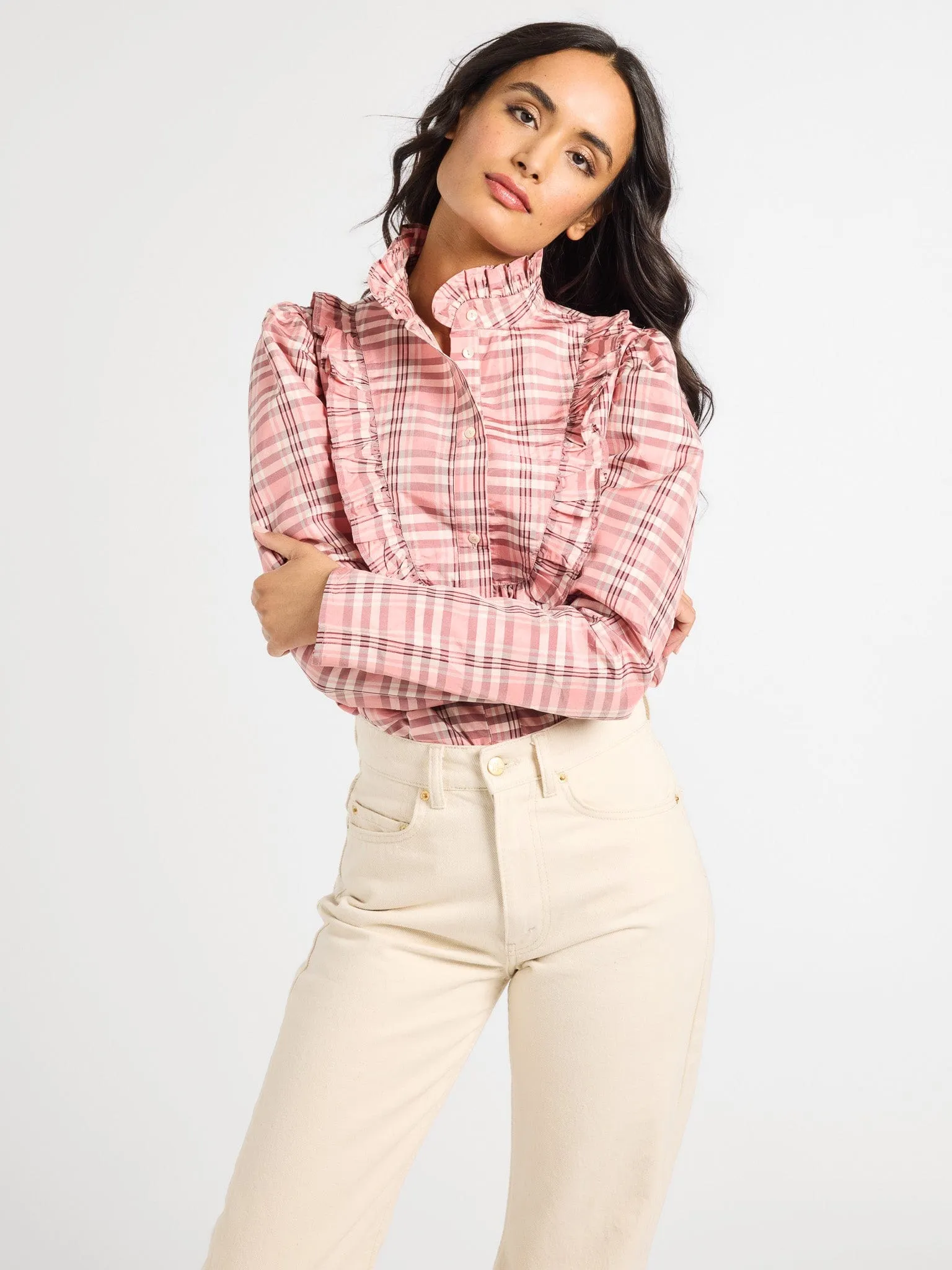 Rolled Hem Detailing Jolie Top in Sugarplum Taffeta