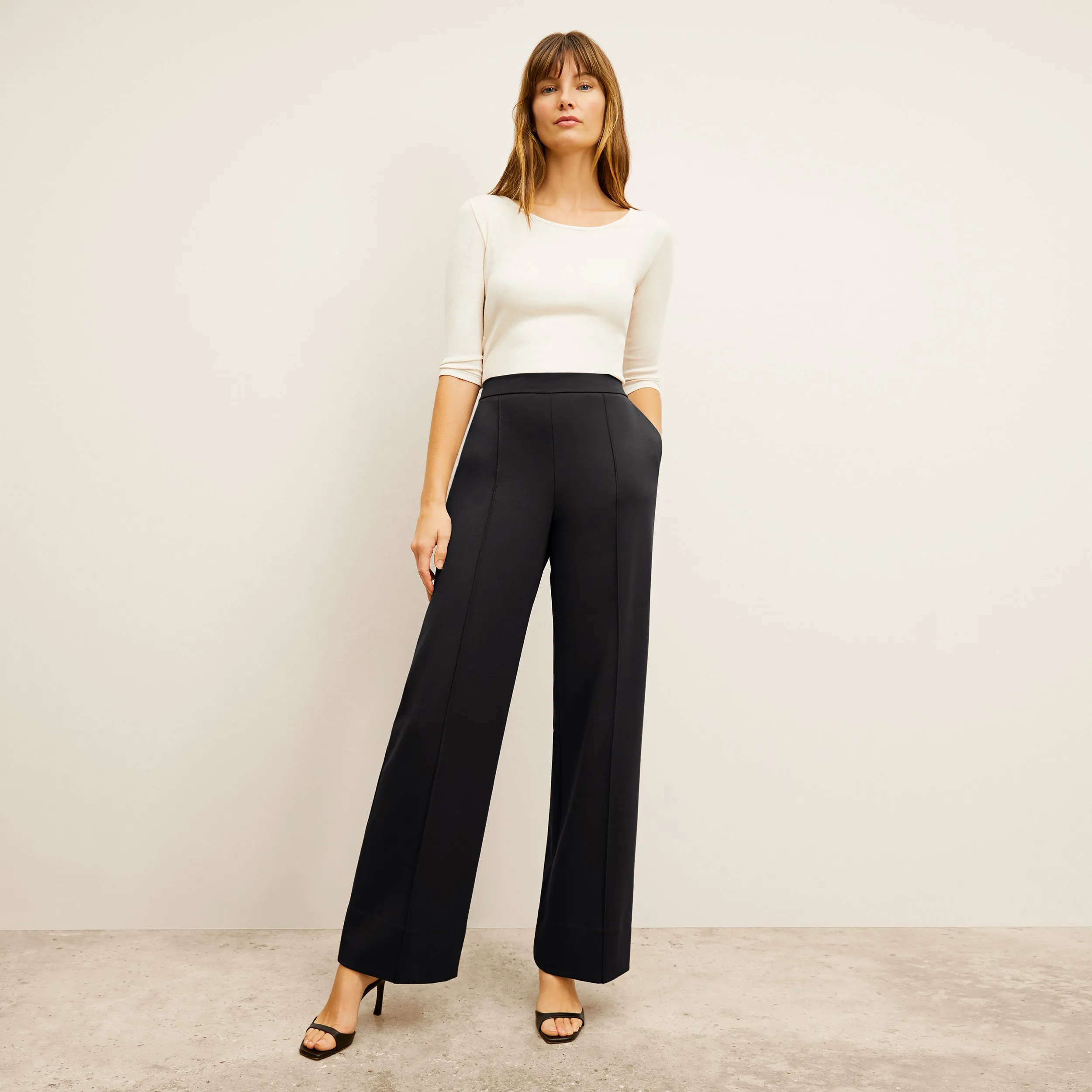 Jordan Wide-Leg Trouser - Butter Ponte :: Black Wear Resistant Edge
