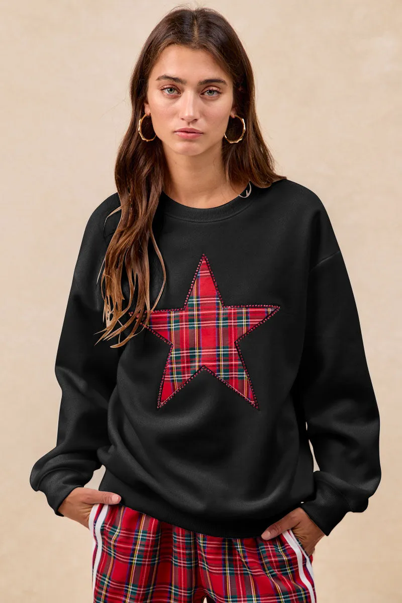 Insulated Core Technology Day To Night Wear IT1508S-70 | BRUSHED TERRY CHRISTMAS PLAID STAR PATCH TOP