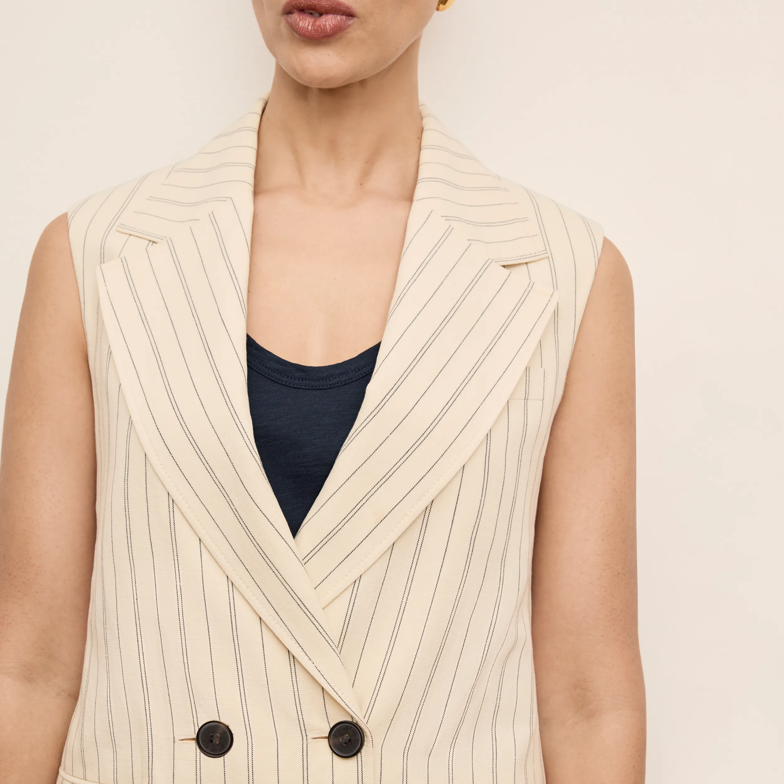 Kasa Double-Breasted Vest - Breeze Stripe :: Ecru/Navy retro look HypoallergenicMaterial