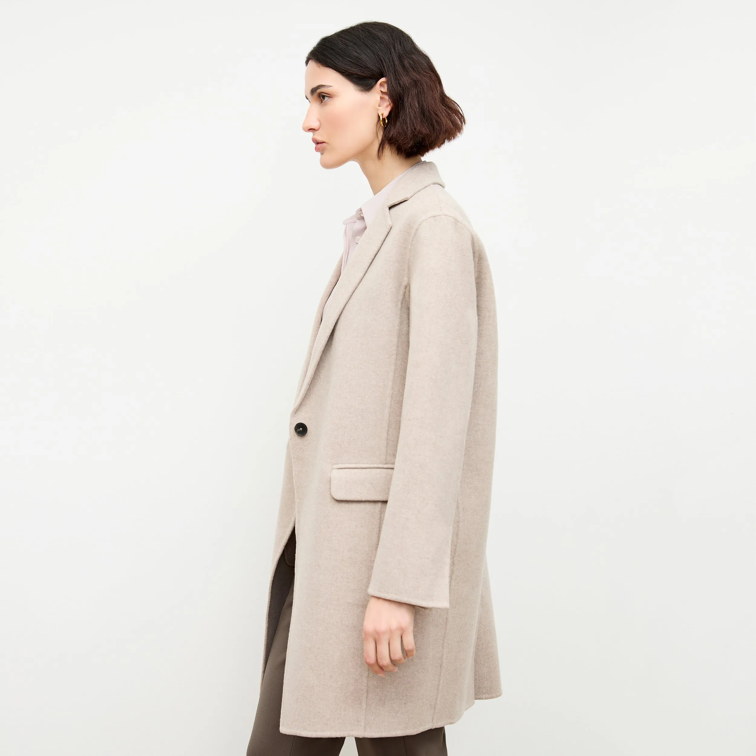 Kasha Coat - Double-Face Wool Cashmere :: Stone Melange Double Layered Hood Hidden Zipper Pocket MicroPerforated Details