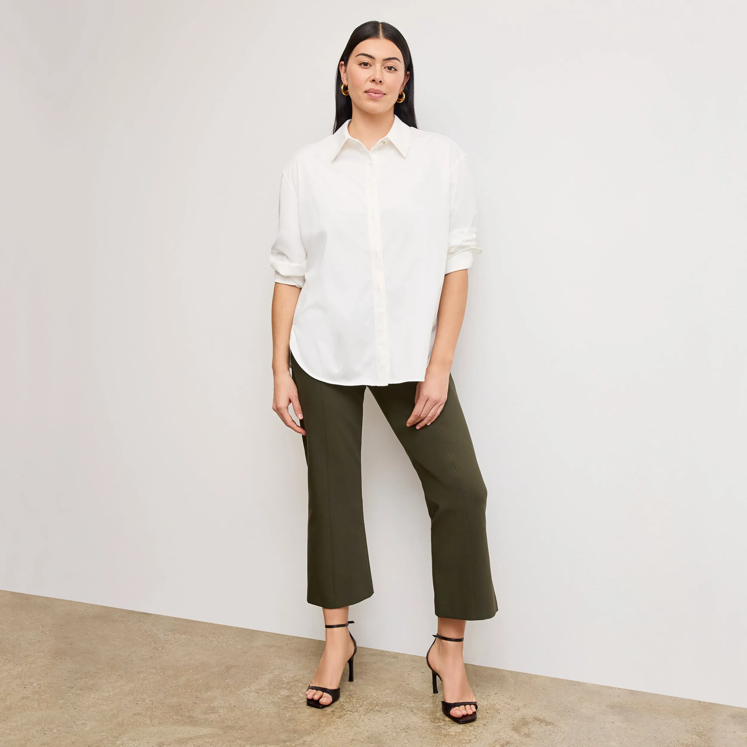 Kick Flare Foster Pant - Eco PowerStretch :: Dark Olive Soft Wool