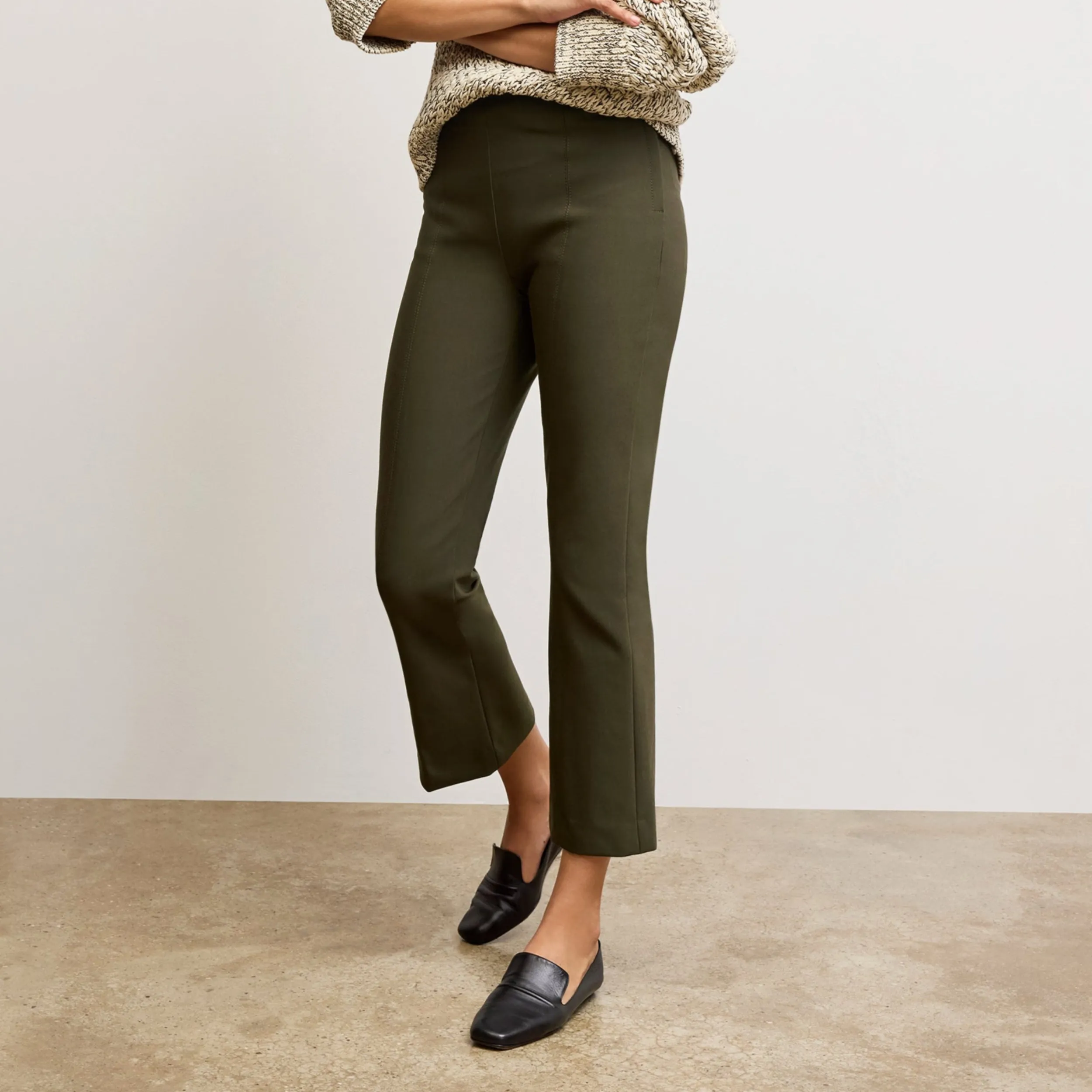 Kick Flare Foster Pant - Eco PowerStretch :: Dark Olive Sheer Overlay Material preshrunk