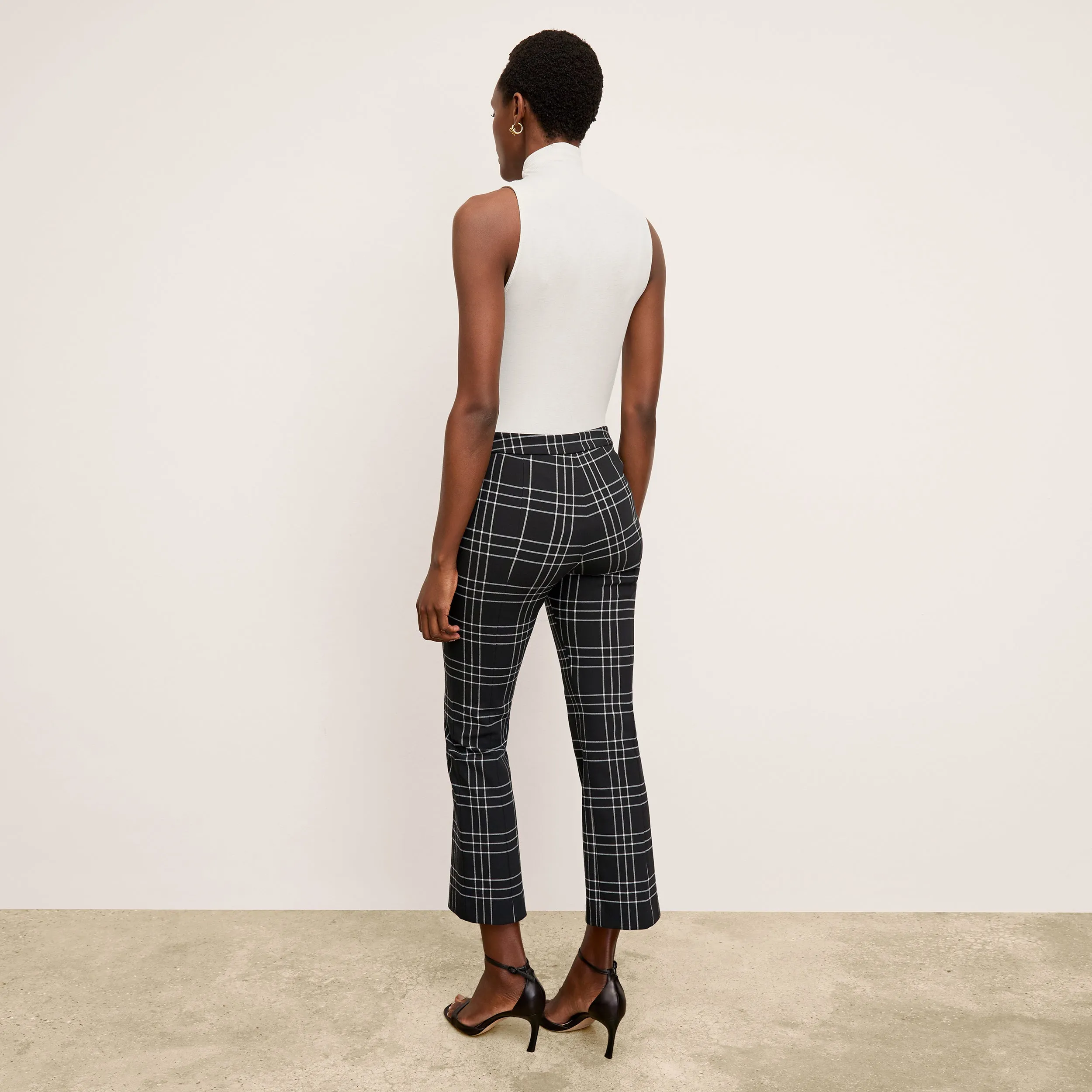 Kick Flare Foster Pant - PowerStretch Plaid :: Black/White Classic Crew Neck