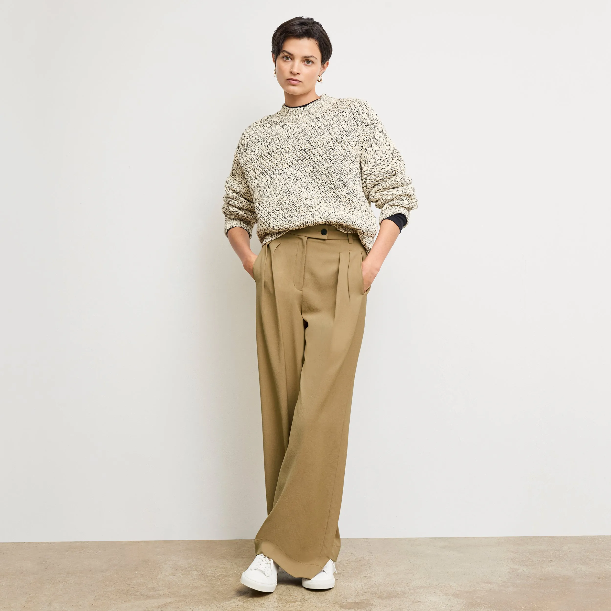 MicrofiberTech Kiki Crewneck Sweater - Marl Knit :: Ivory/Black