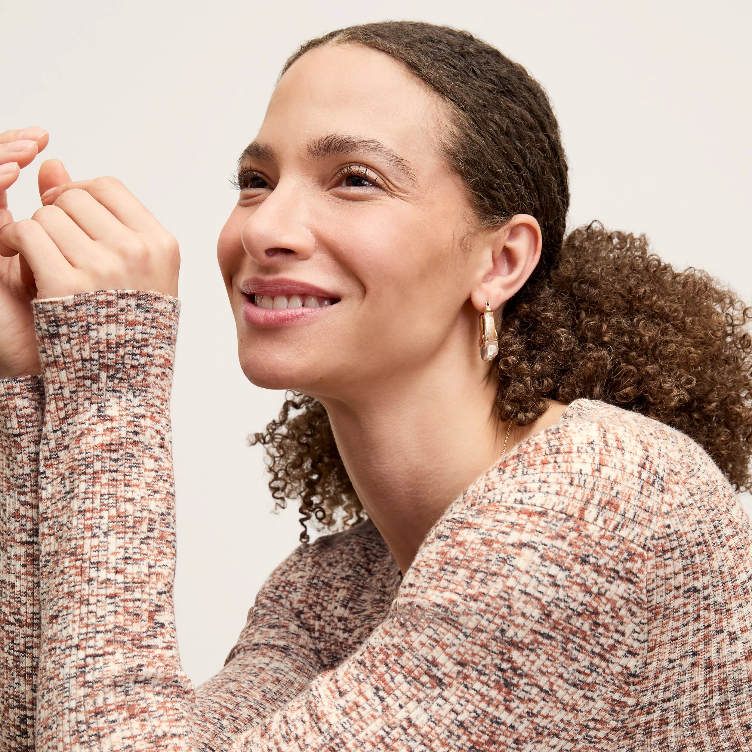 Multi Panel Design Kiko Cardigan - Space Dye Rib Knit :: Brown Multi