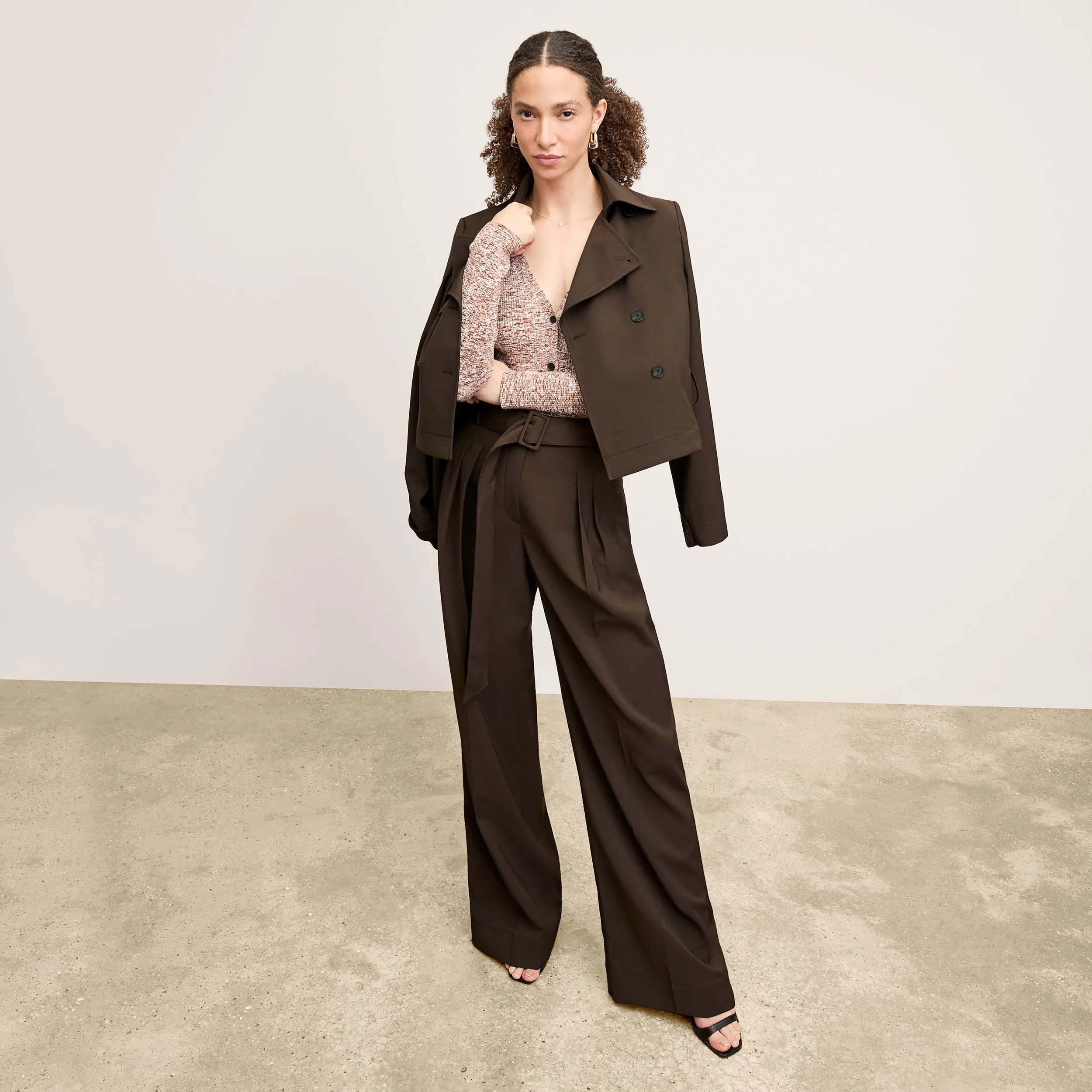 Kiko Cardigan - Space Dye Rib Knit :: Brown Multi Reinforced Neckline Detail Classic Style