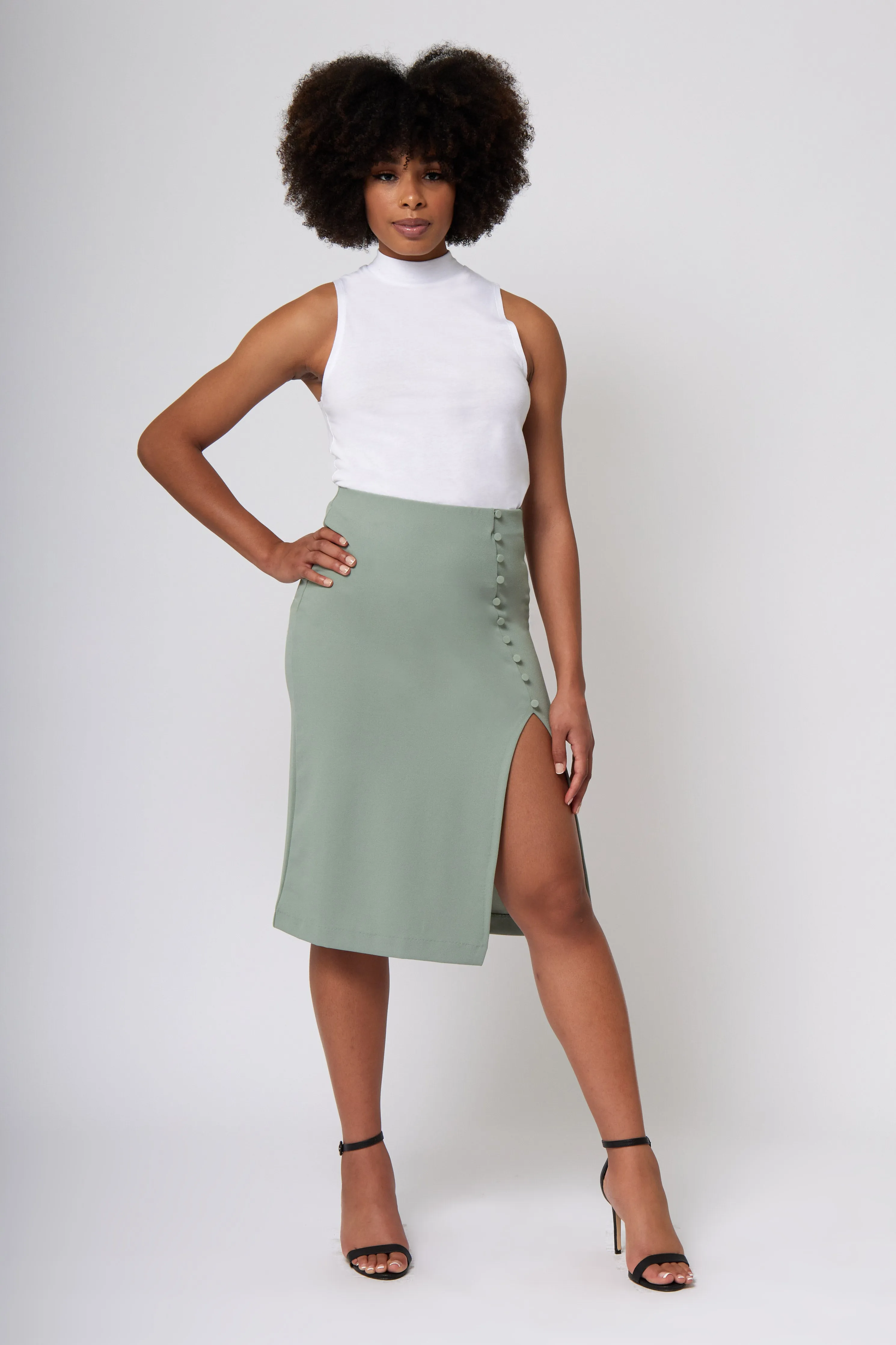 Curvy Fit Maternity Friendly Knit Crepe Midi Wrap Skirt