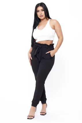 Knit Crepe Paperbag Waist Self-Tie Utility Pocket Jogger Sustainable Fabric