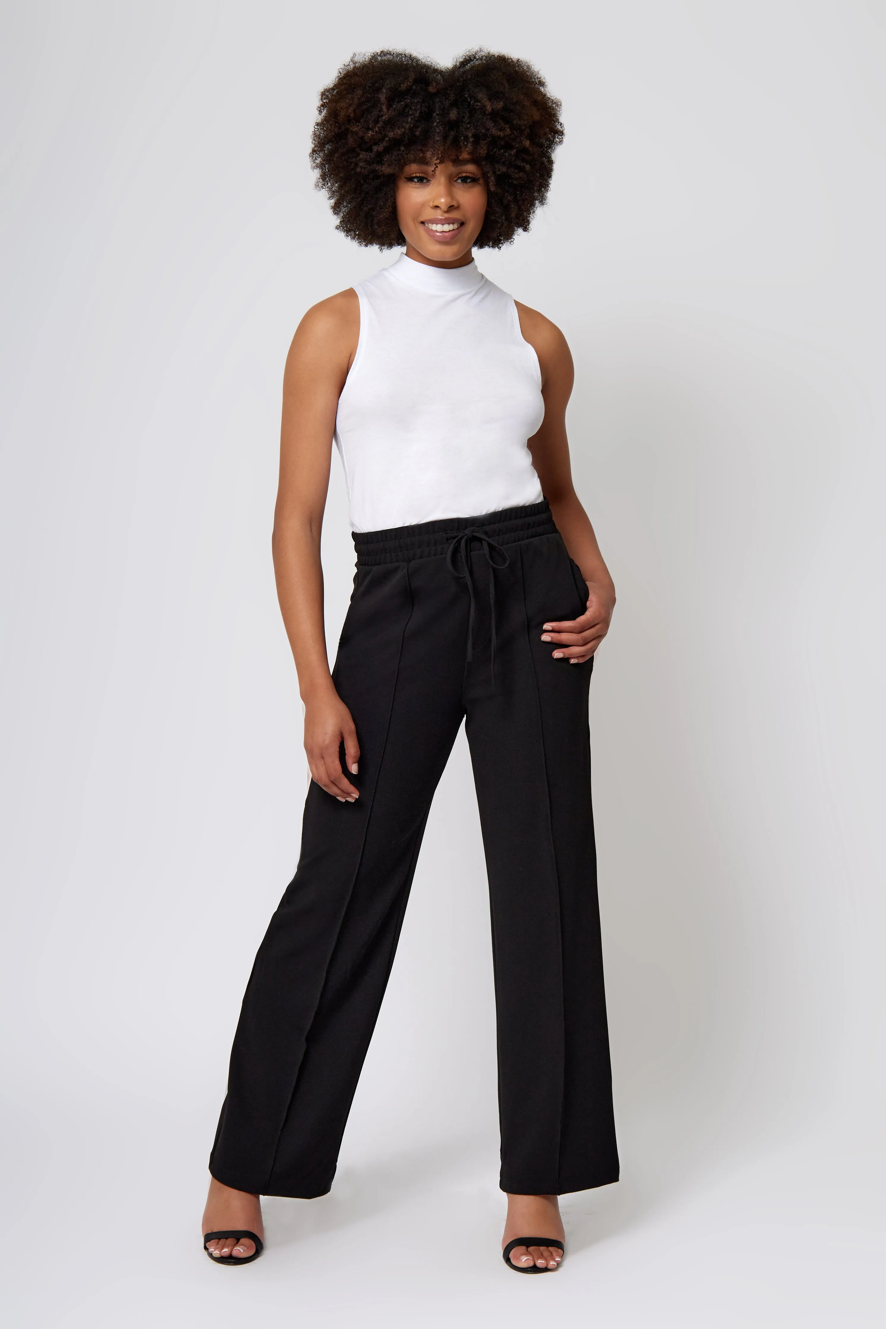 Knit Crepe Pull on Drawstring Pants HighDensityWeave