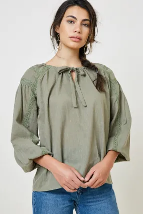 Active Wear Lace Puff Sleeve Tunic Top