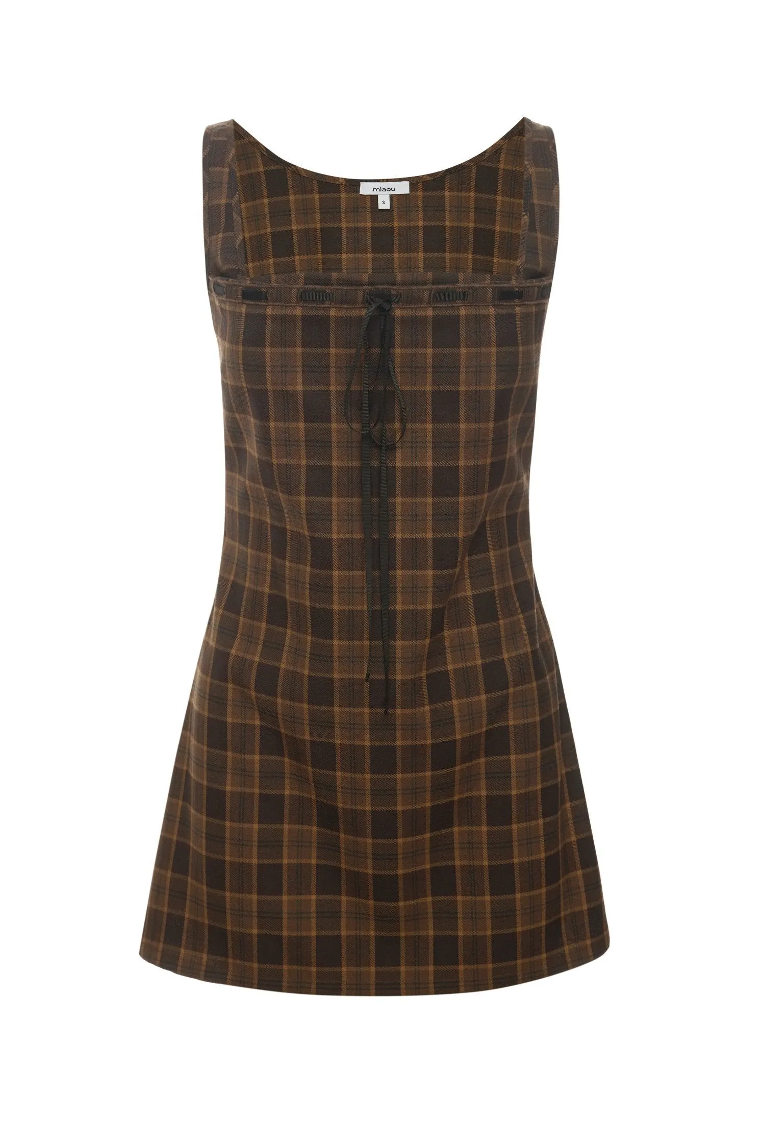 LACED GINGER DRESS - PLAID BROWN High Neckline