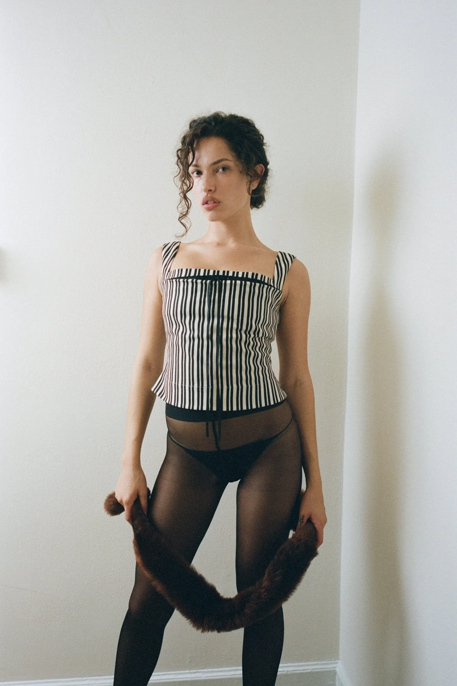 LACED IMOGENE CORSET - CREAM STRIPE HiddenZipper Wind Resistant Fabric