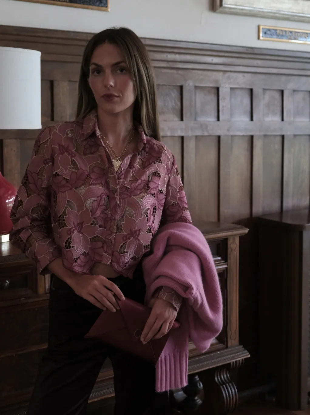 L'AGENCE AKEMI CROPPED BUTTON DOWN Sweat Absorbent Inner Layer