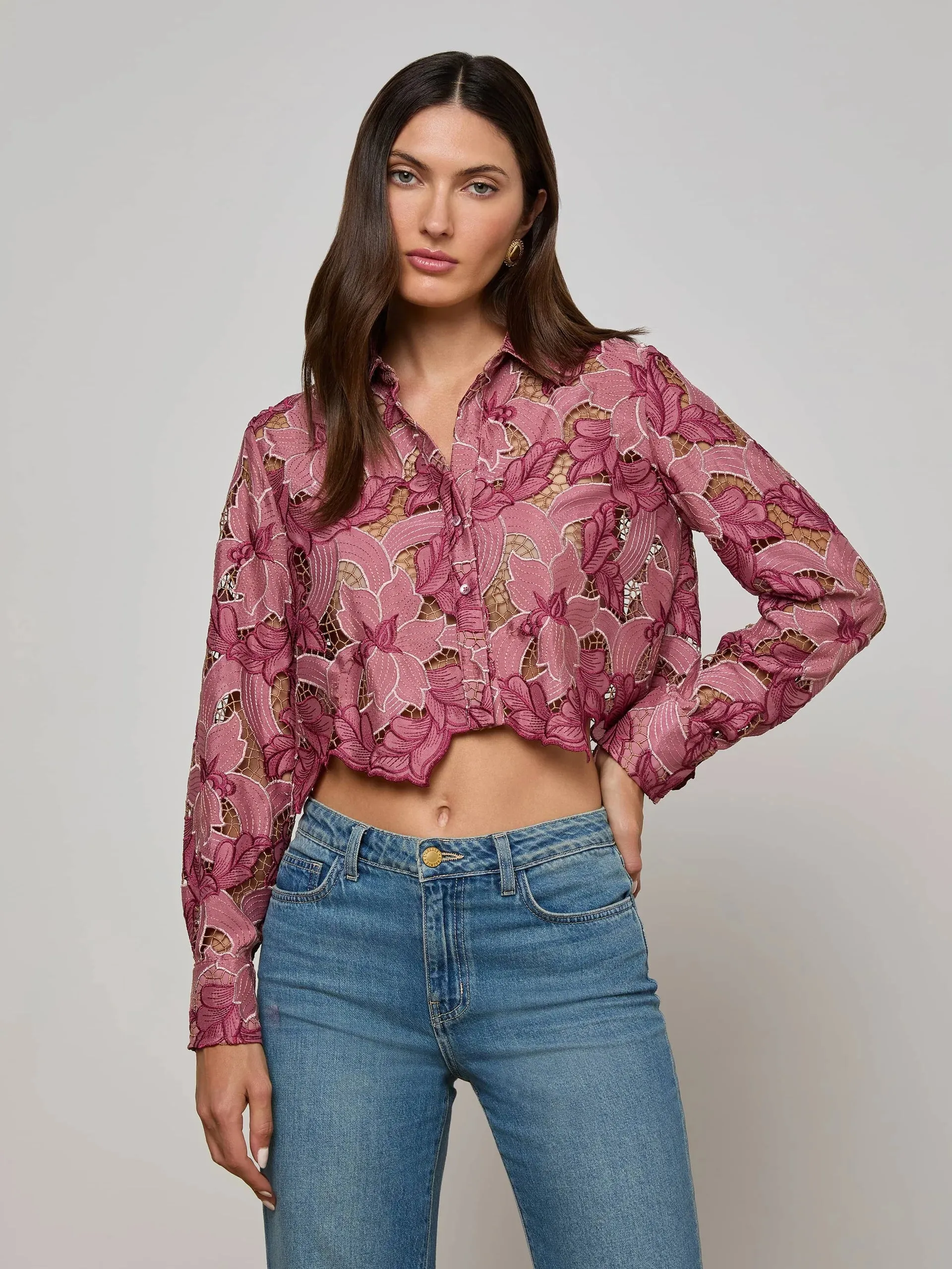 Multi Way Adjustable Fit Elegant Look L'AGENCE AKEMI CROPPED BUTTON DOWN