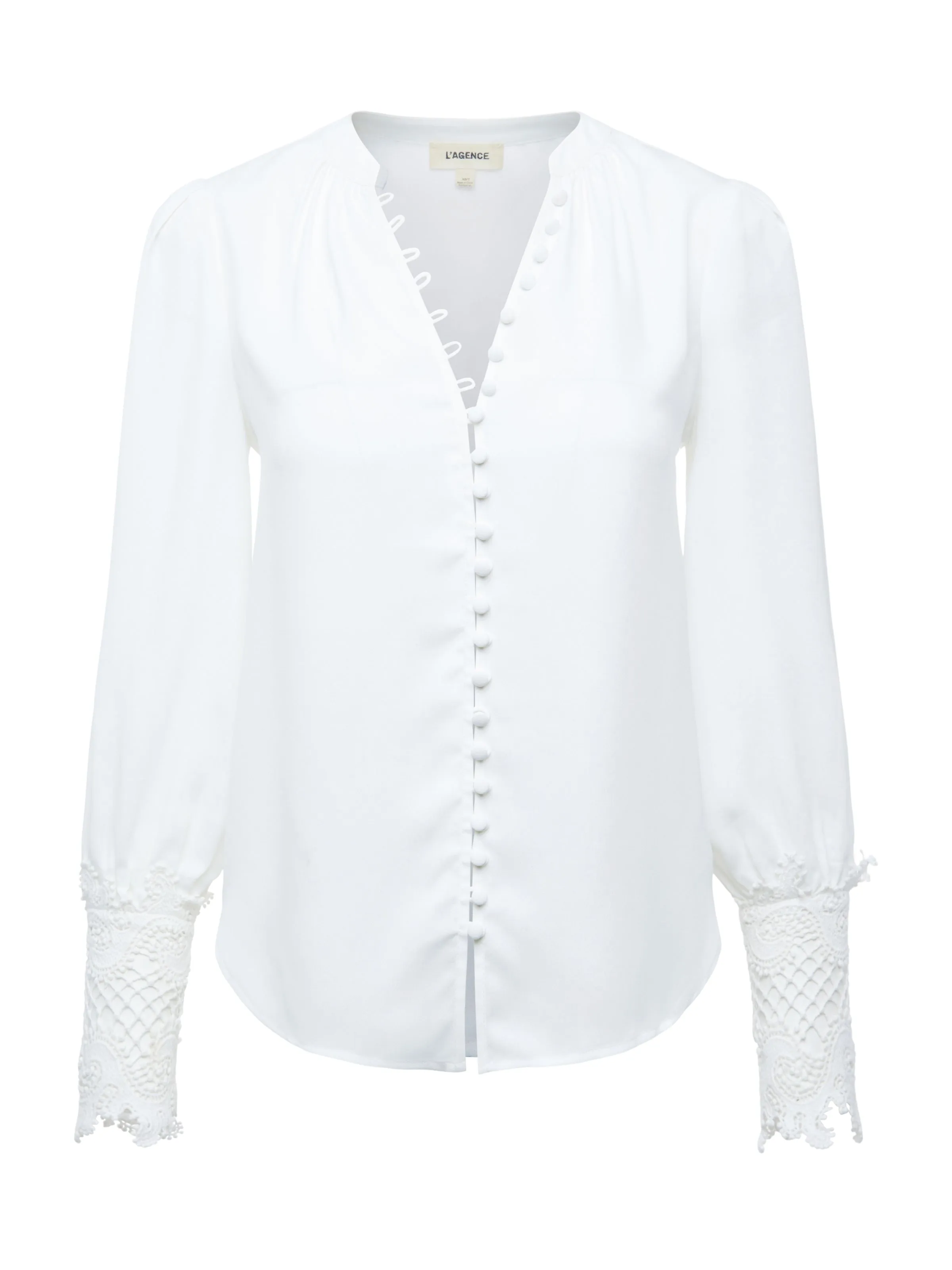 L'AGENCE AVA LACE CUFF BLOUSE Light Reflective Printing Fitted Shirt