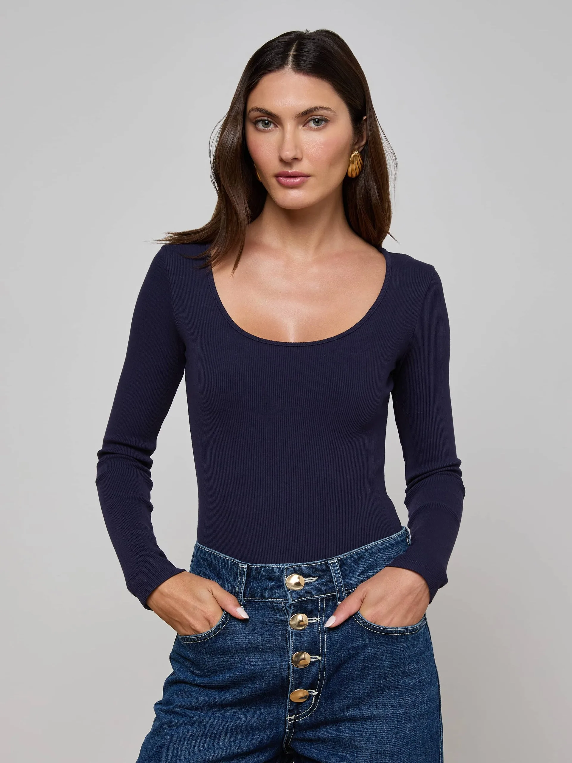 slim fit Eco Friendly Blend L'AGENCE ELARA L/S SCOOP NK BDYST