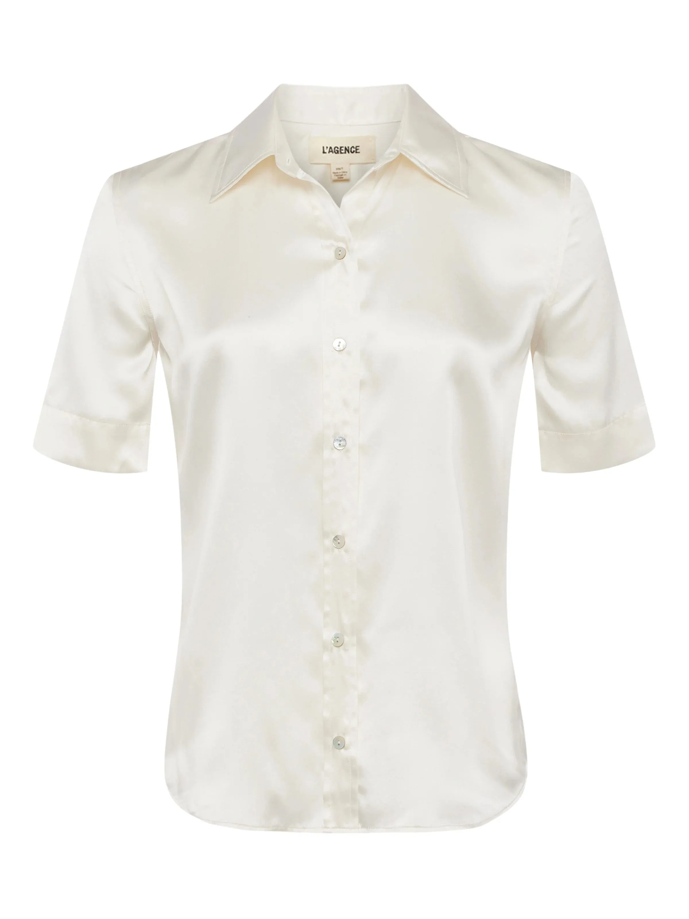 L'AGENCE ELLAH SHORT SLEEVE BLOUSE High Collar Protection Design