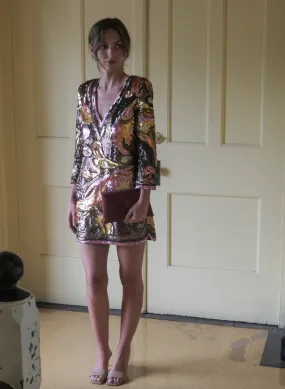 L'AGENCE OCTAVIA SEQUIN SHIFT DRESS Ribbed Hemline Microfiber texture