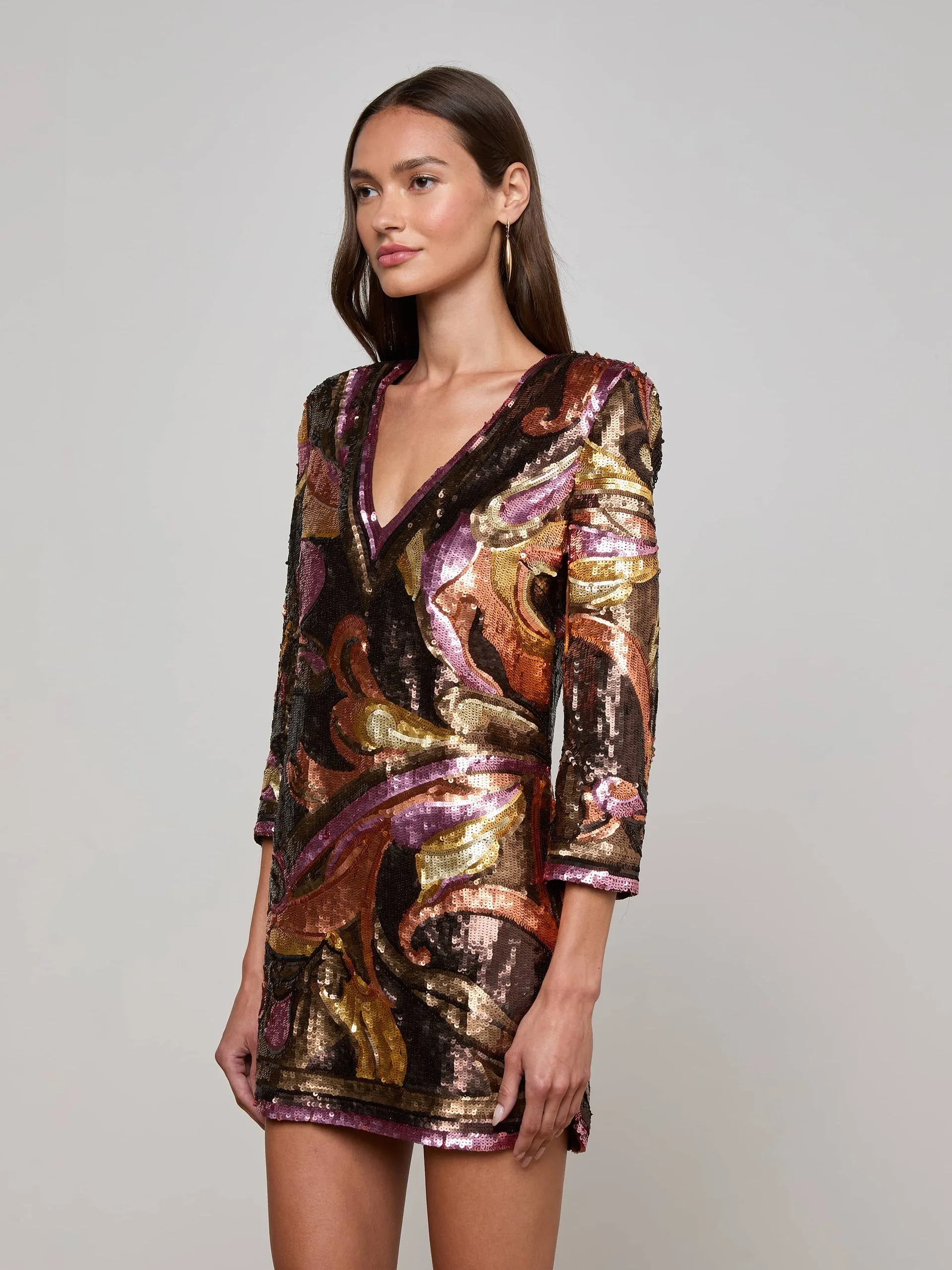 L'AGENCE OCTAVIA SEQUIN SHIFT DRESS Yarn Dyed Pattern Cloth Breathable mesh